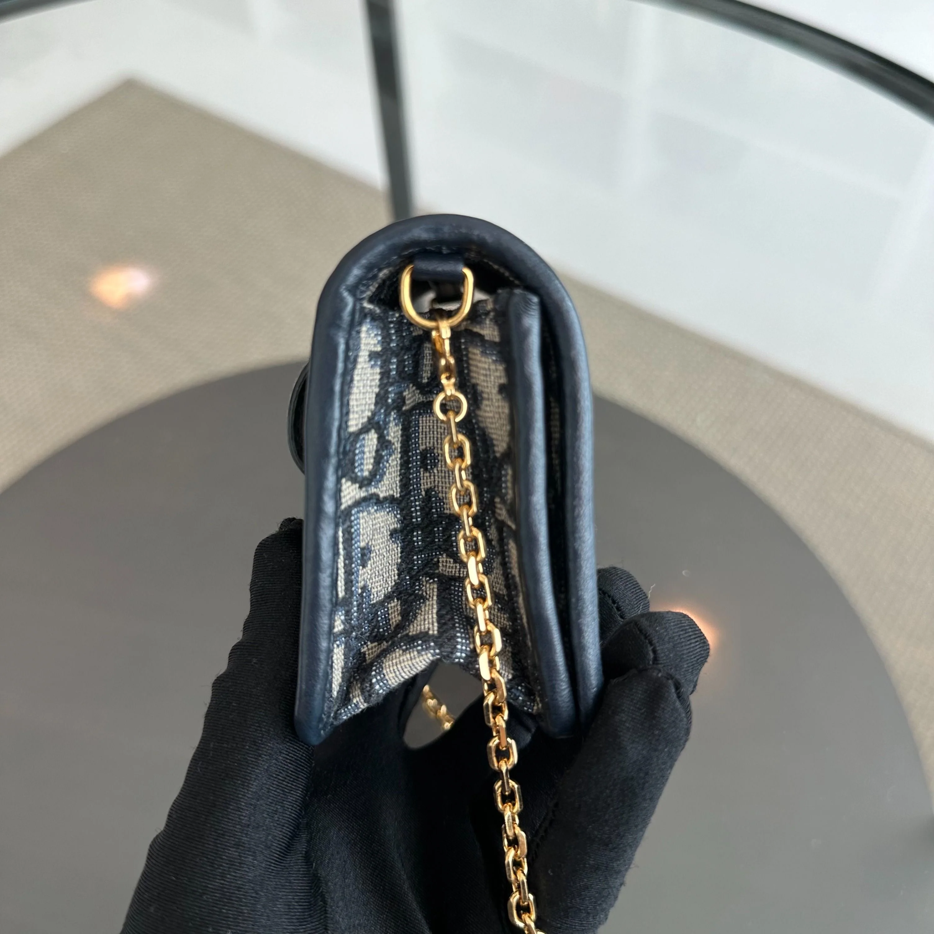 Dior Montaigne WOC Wallet On Chain in Navy Oblique Canvas Cross Body - Best Luxury Designers