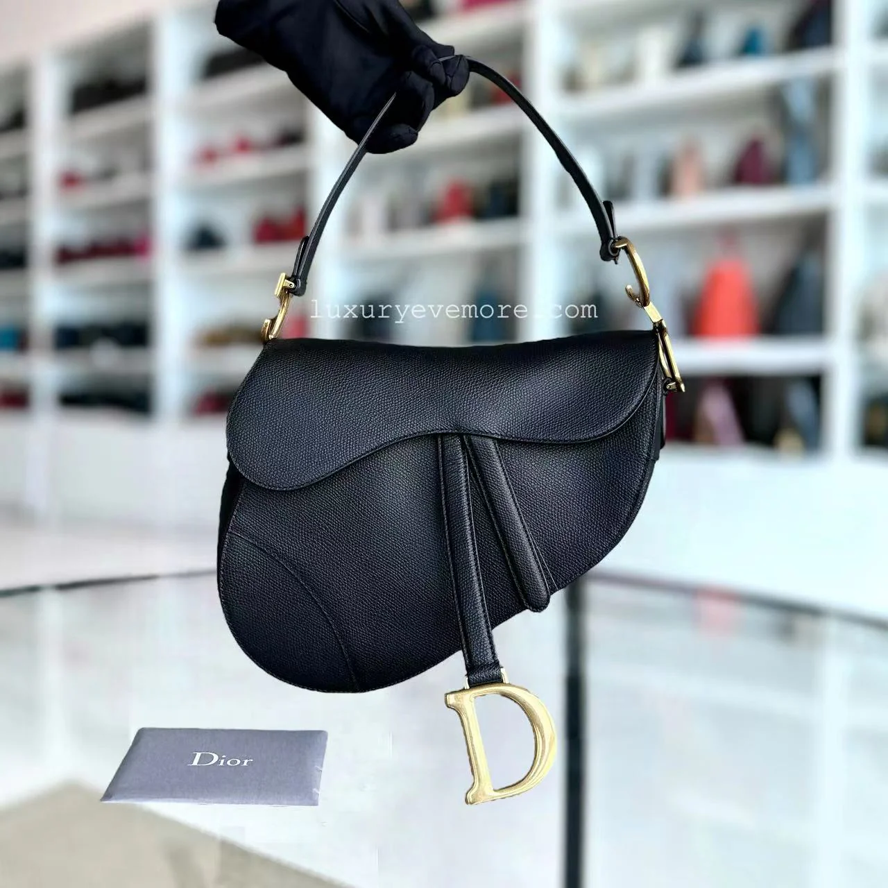 Dior Saddle Medium 25CM Grained Calfskin Black Golden Hardware - Best Luxury Designers