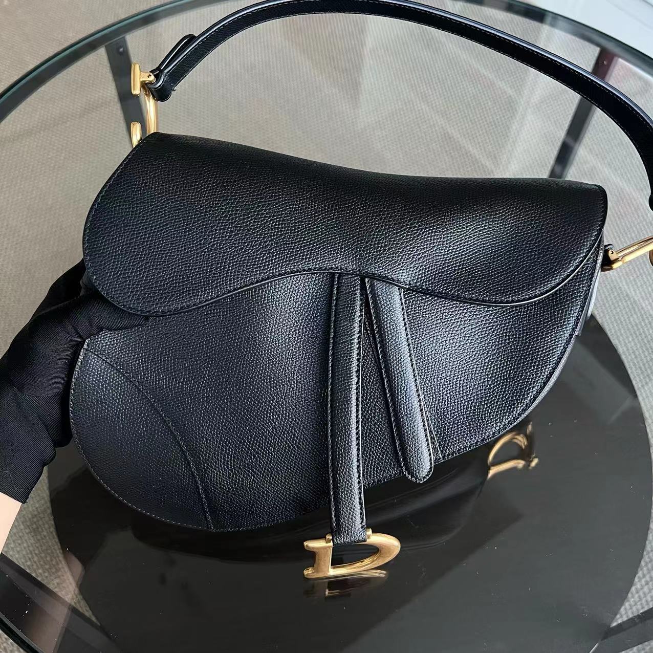 Dior Saddle Medium 25CM Grained Calfskin Black Golden Hardware - Best Luxury Designers