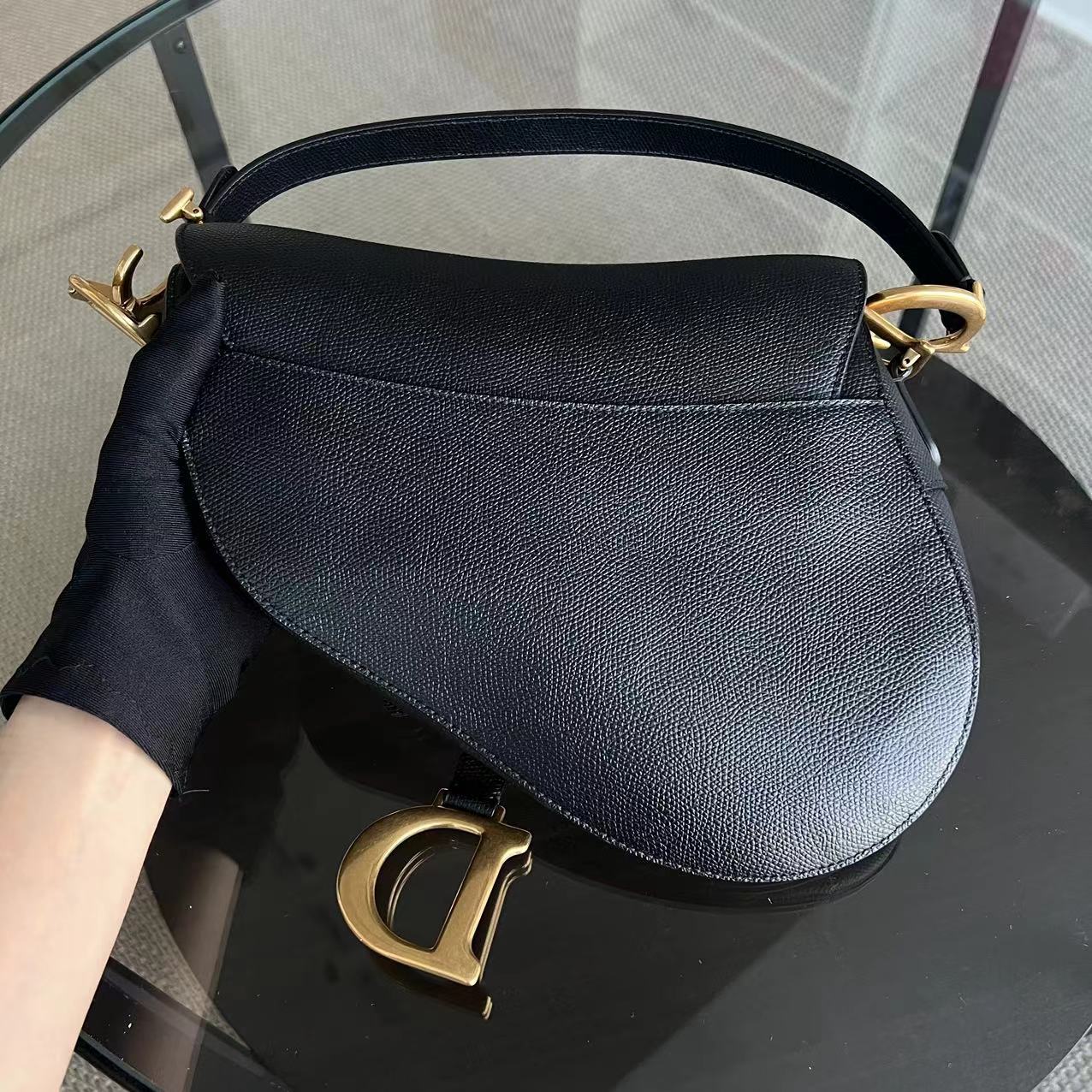 Dior Saddle Medium 25CM Grained Calfskin Black Golden Hardware - Best Luxury Designers