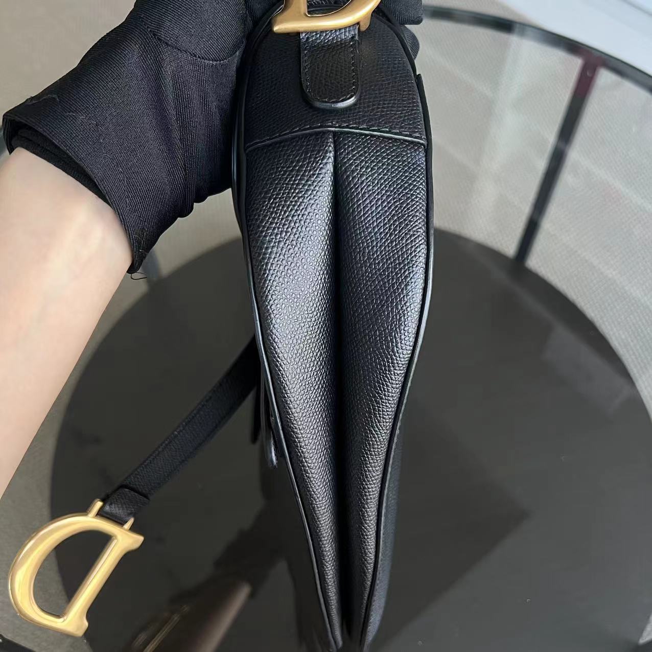 Dior Saddle Medium 25CM Grained Calfskin Black Golden Hardware - Best Luxury Designers