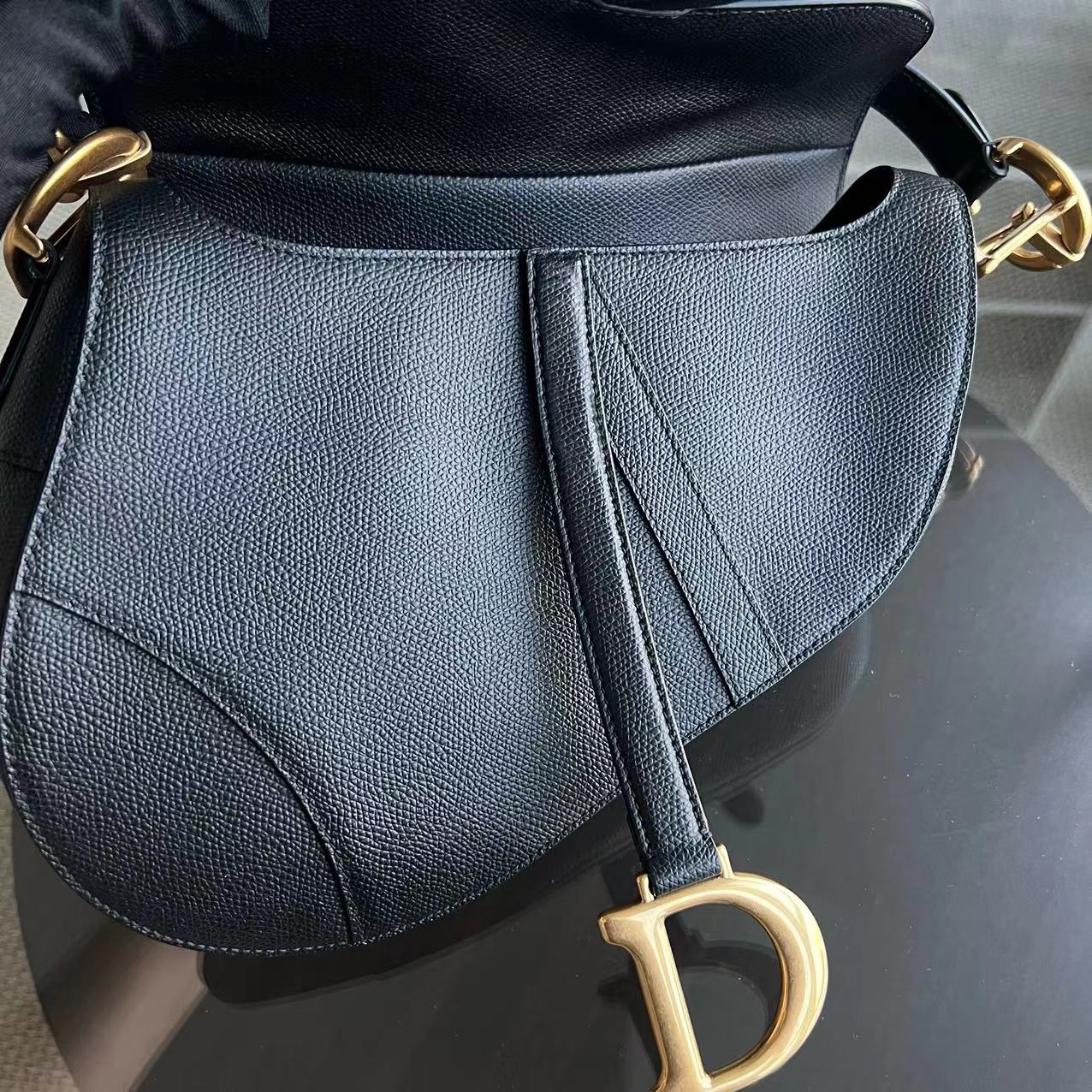 Dior Saddle Medium 25CM Grained Calfskin Black Golden Hardware - Best Luxury Designers
