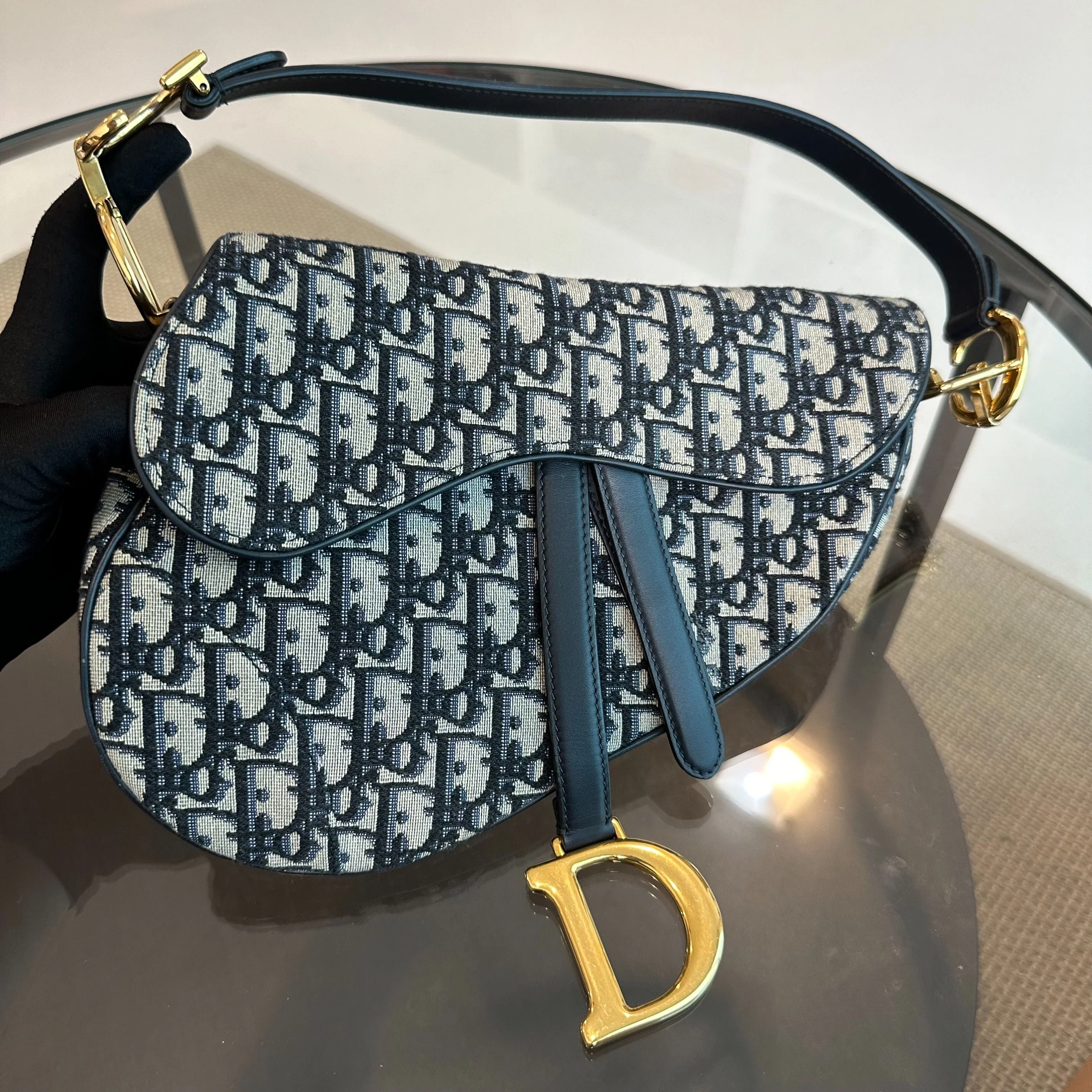 Dior Saddle Medium Dark Blue Oblique Canvas AGHW - Best Luxury Designers