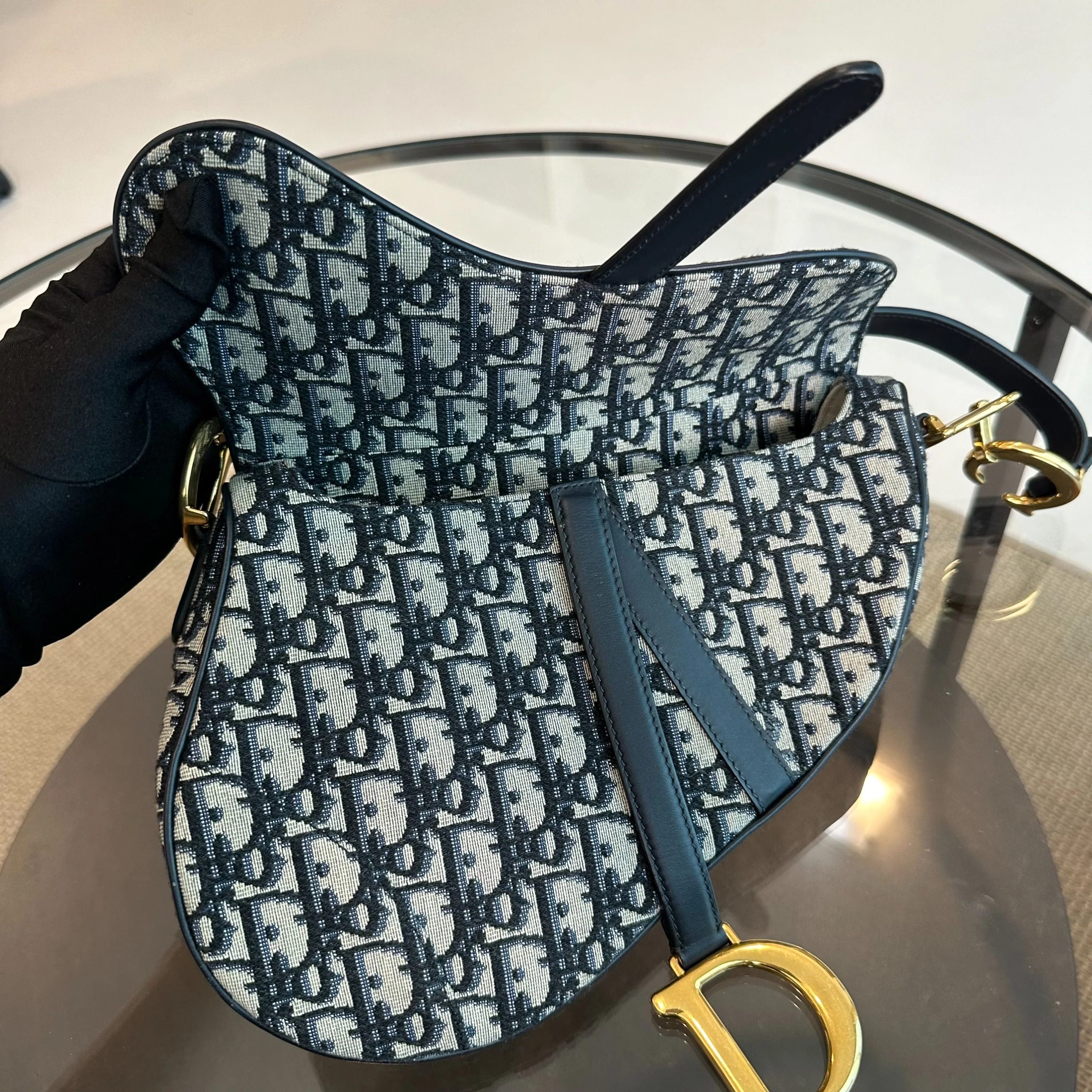 Dior Saddle Medium Dark Blue Oblique Canvas AGHW - Best Luxury Designers