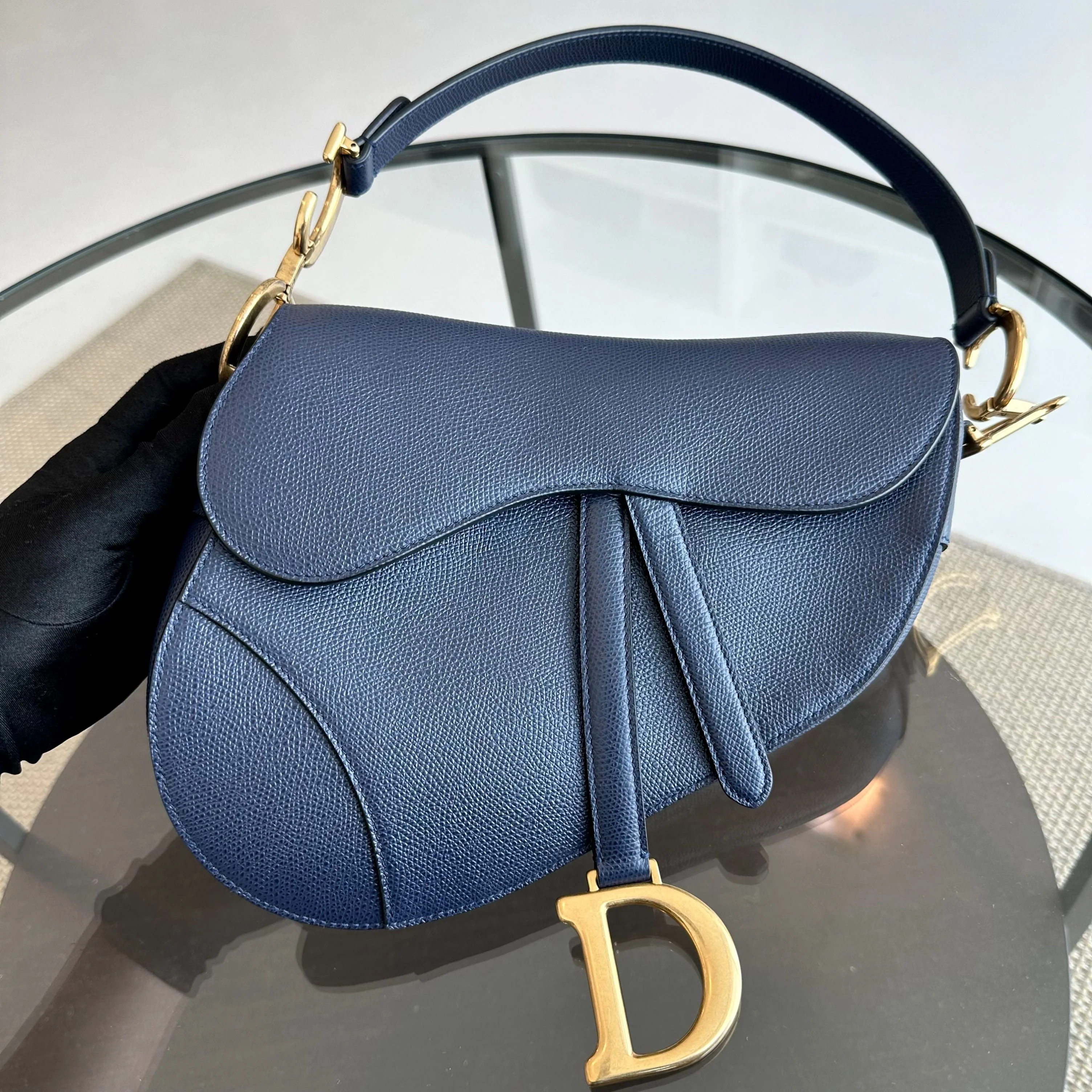 Dior Saddle Medium Grained Calfskin Dark Blue GHW - Best Luxury Designers