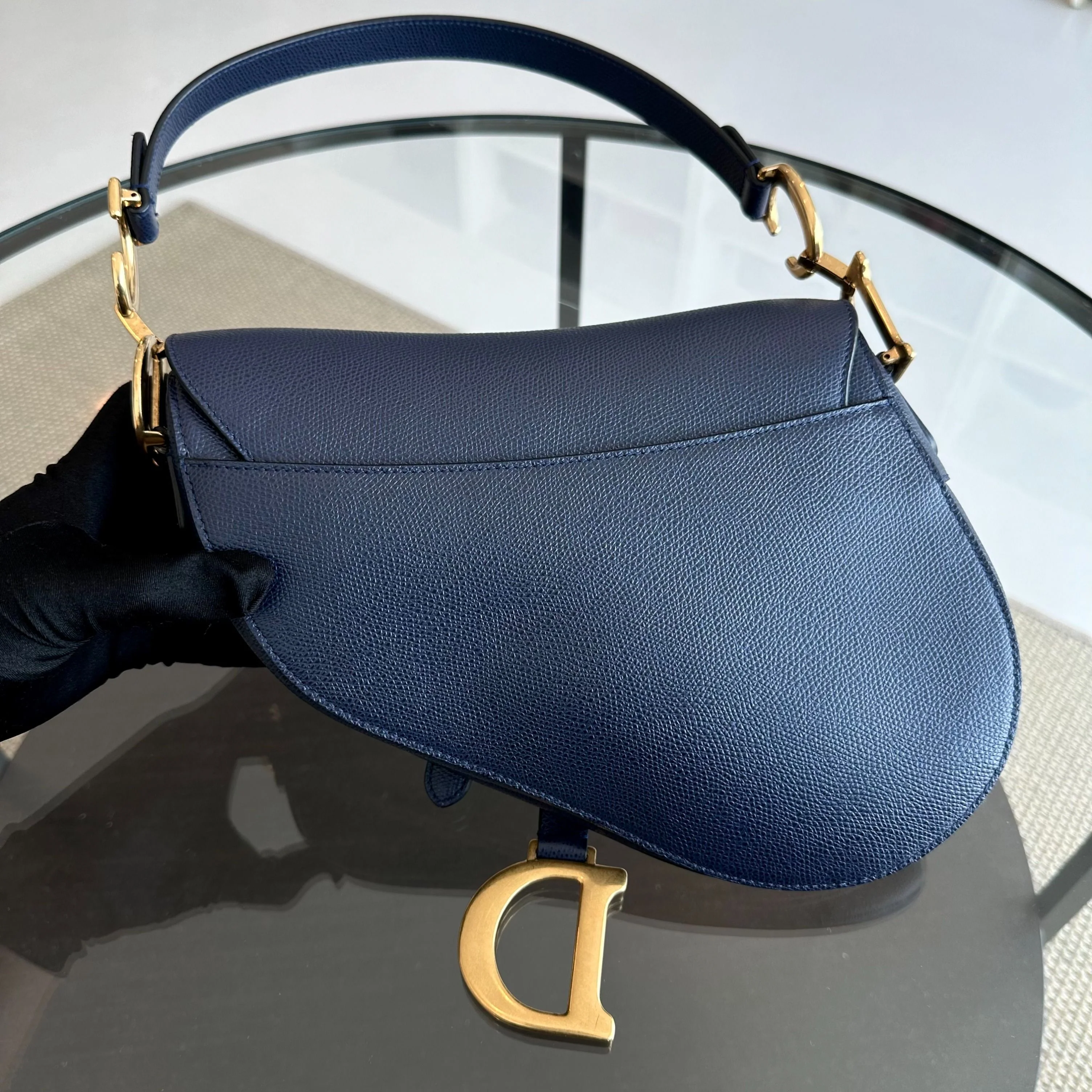 Dior Saddle Medium Grained Calfskin Dark Blue GHW - Best Luxury Designers