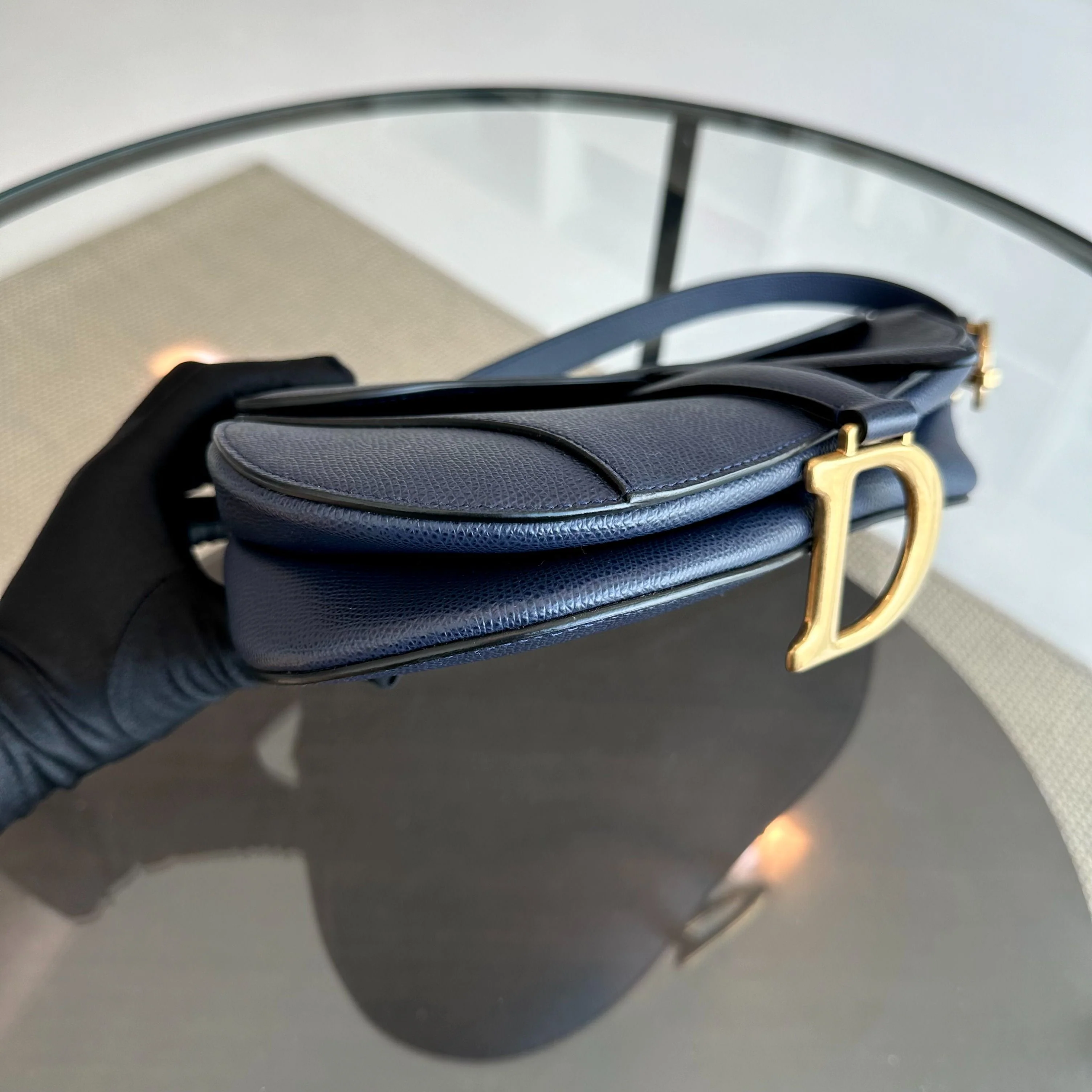 Dior Saddle Medium Grained Calfskin Dark Blue GHW - Best Luxury Designers