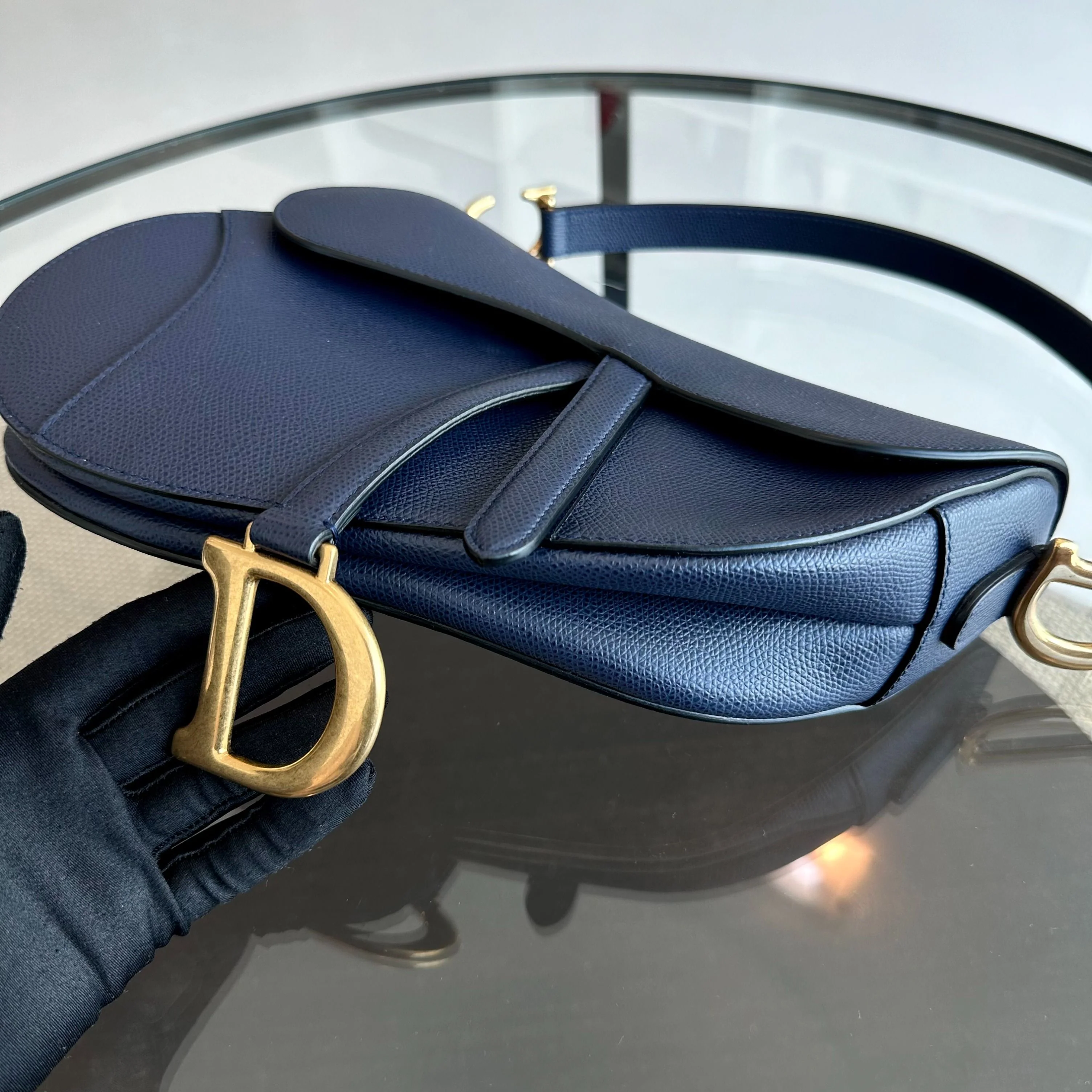 Dior Saddle Medium Grained Calfskin Dark Blue GHW - Best Luxury Designers