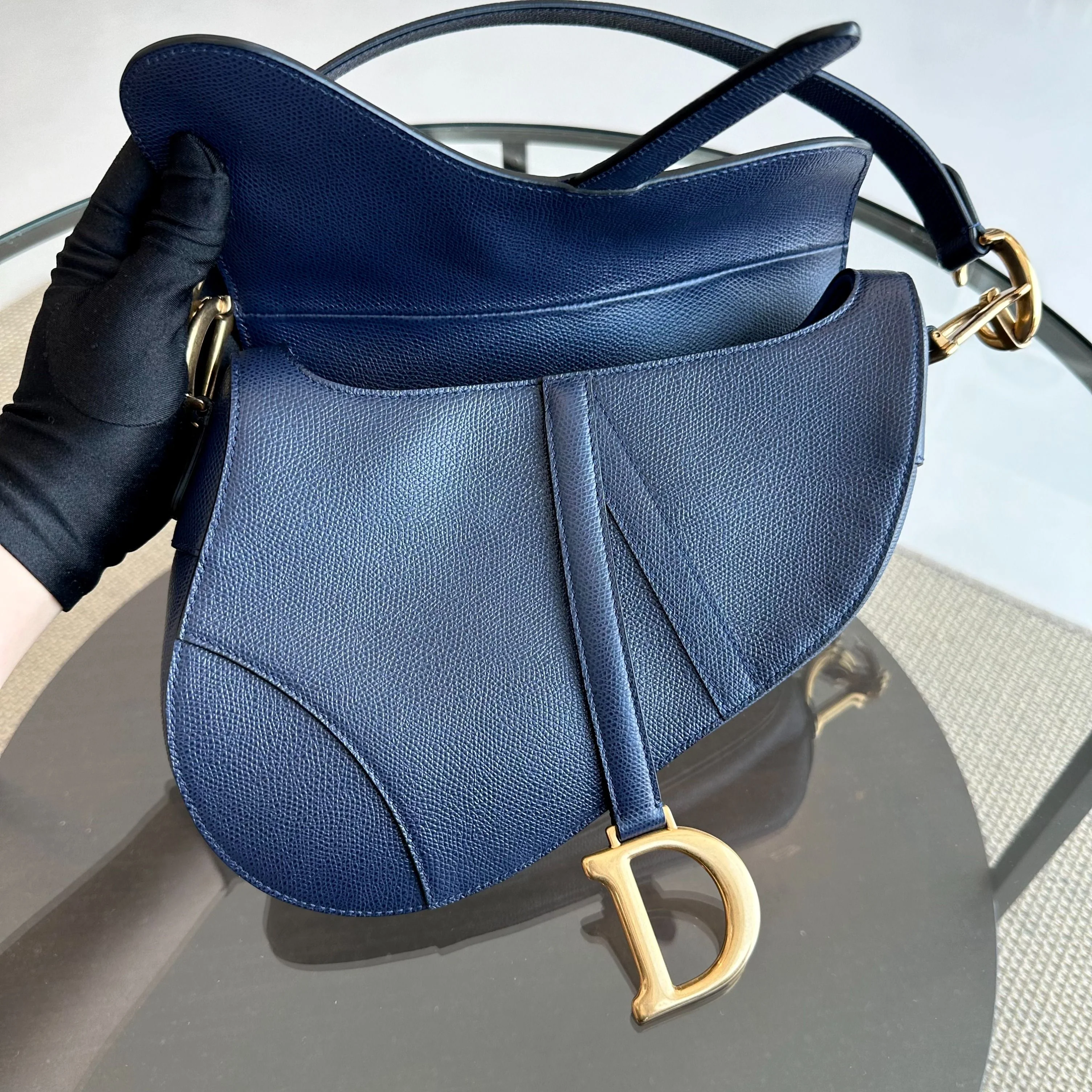 Dior Saddle Medium Grained Calfskin Dark Blue GHW - Best Luxury Designers