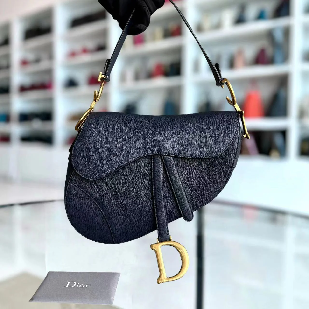 Dior Saddle Medium Grained Calfskin Dark Blue Golden Hardware - Best Luxury Designers
