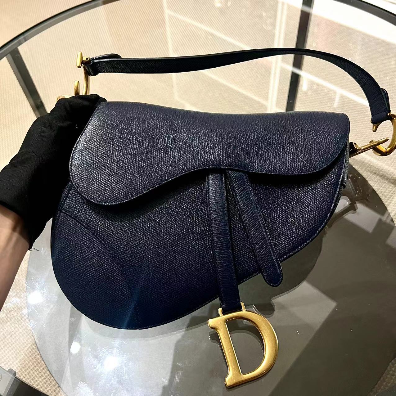 Dior Saddle Medium Grained Calfskin Dark Blue Golden Hardware - Best Luxury Designers