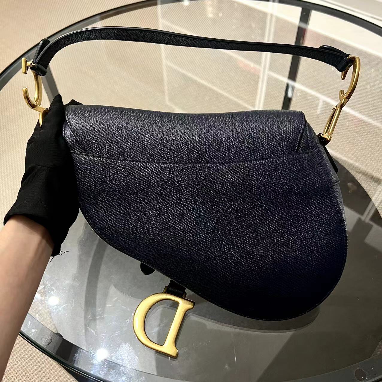 Dior Saddle Medium Grained Calfskin Dark Blue Golden Hardware - Best Luxury Designers