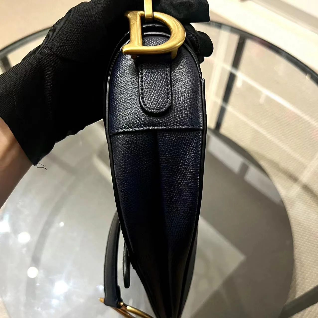 Dior Saddle Medium Grained Calfskin Dark Blue Golden Hardware - Best Luxury Designers