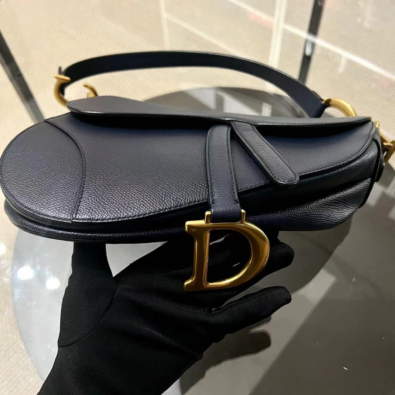 Dior Saddle Medium Grained Calfskin Dark Blue Golden Hardware - Best Luxury Designers