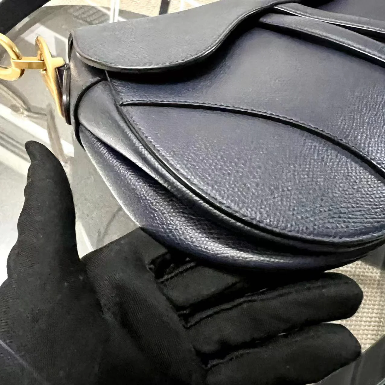 Dior Saddle Medium Grained Calfskin Dark Blue Golden Hardware - Best Luxury Designers