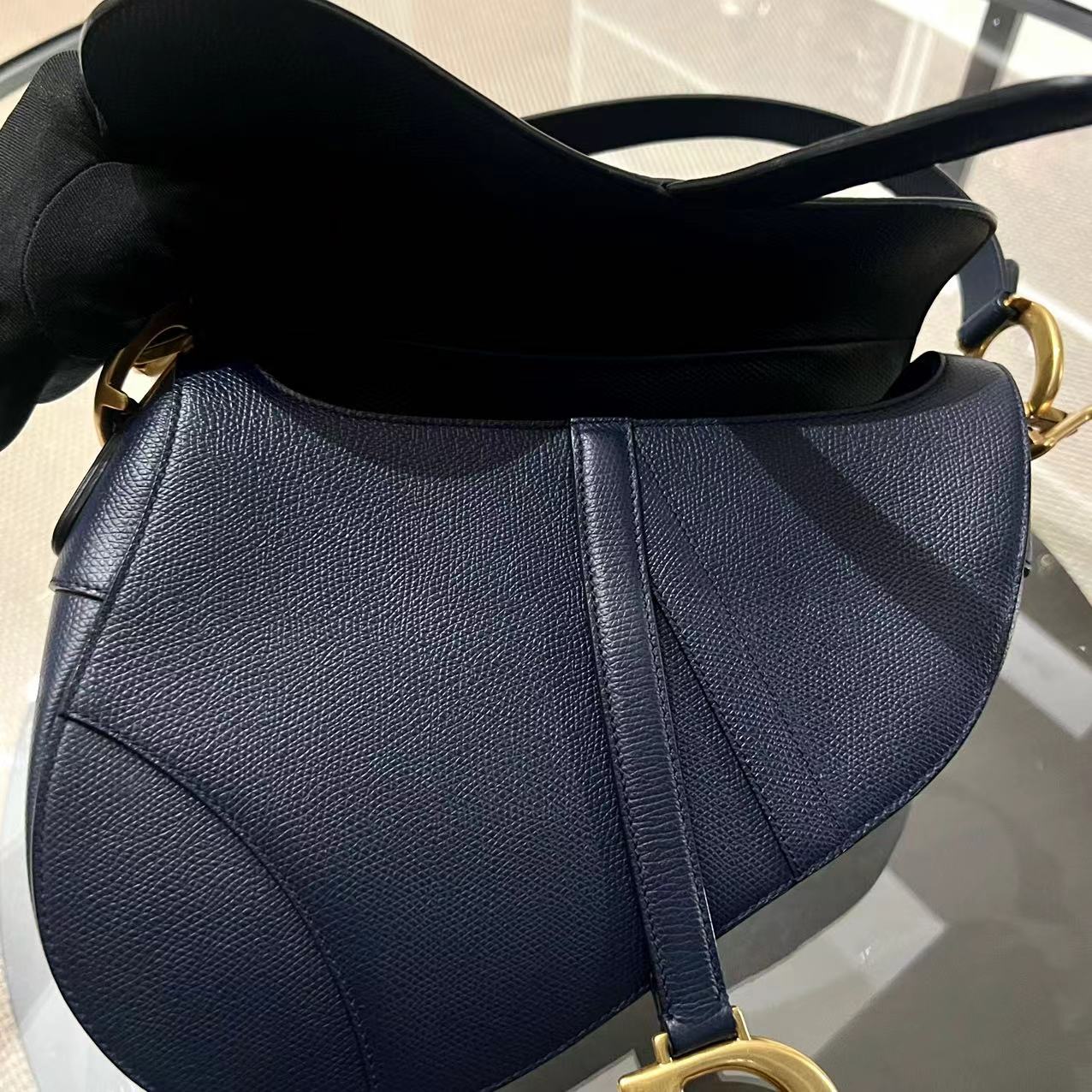 Dior Saddle Medium Grained Calfskin Dark Blue Golden Hardware - Best Luxury Designers