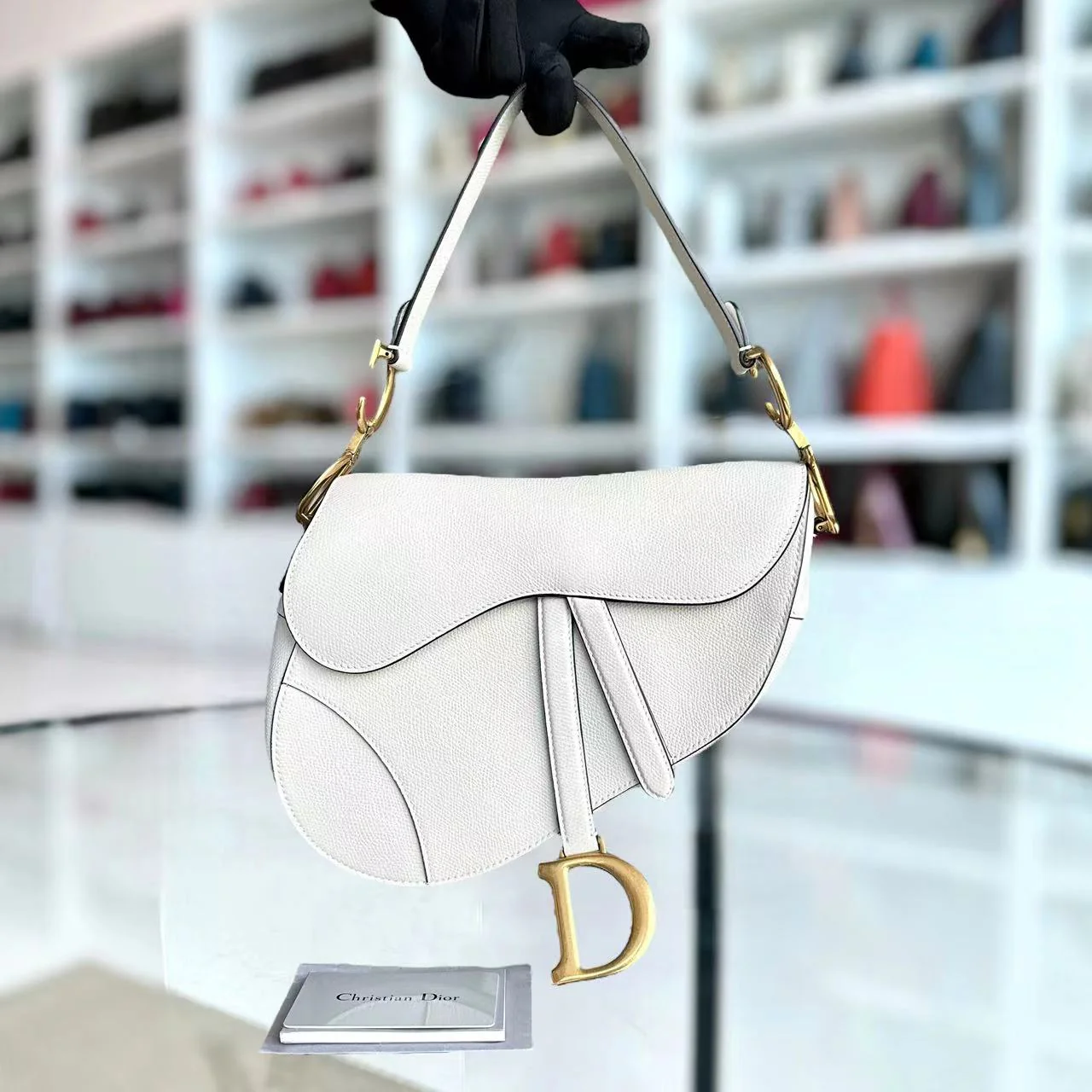 Dior Saddle Medium Grained Calfskin White GHW - Best Luxury Designers