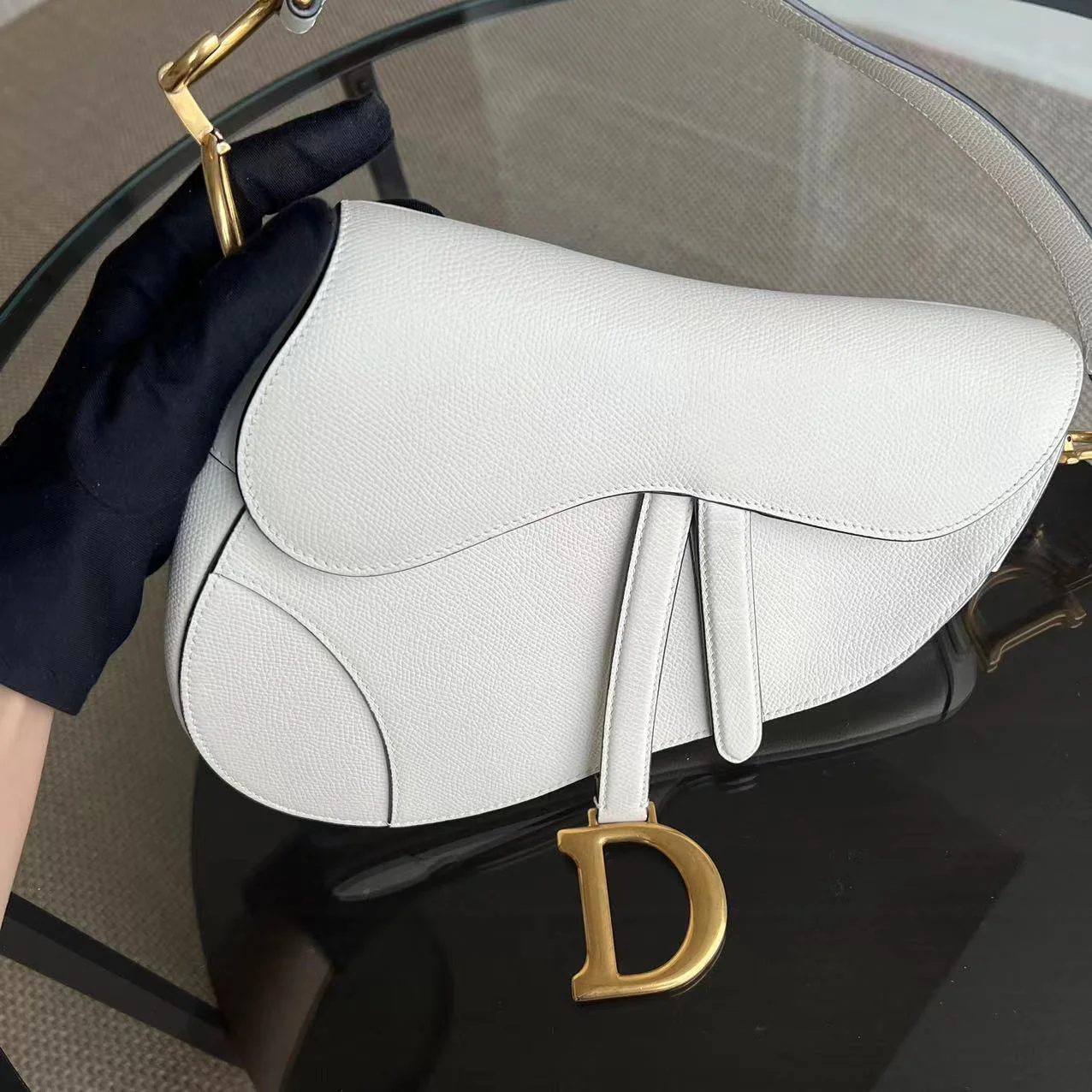 Dior Saddle Medium Grained Calfskin White GHW - Best Luxury Designers