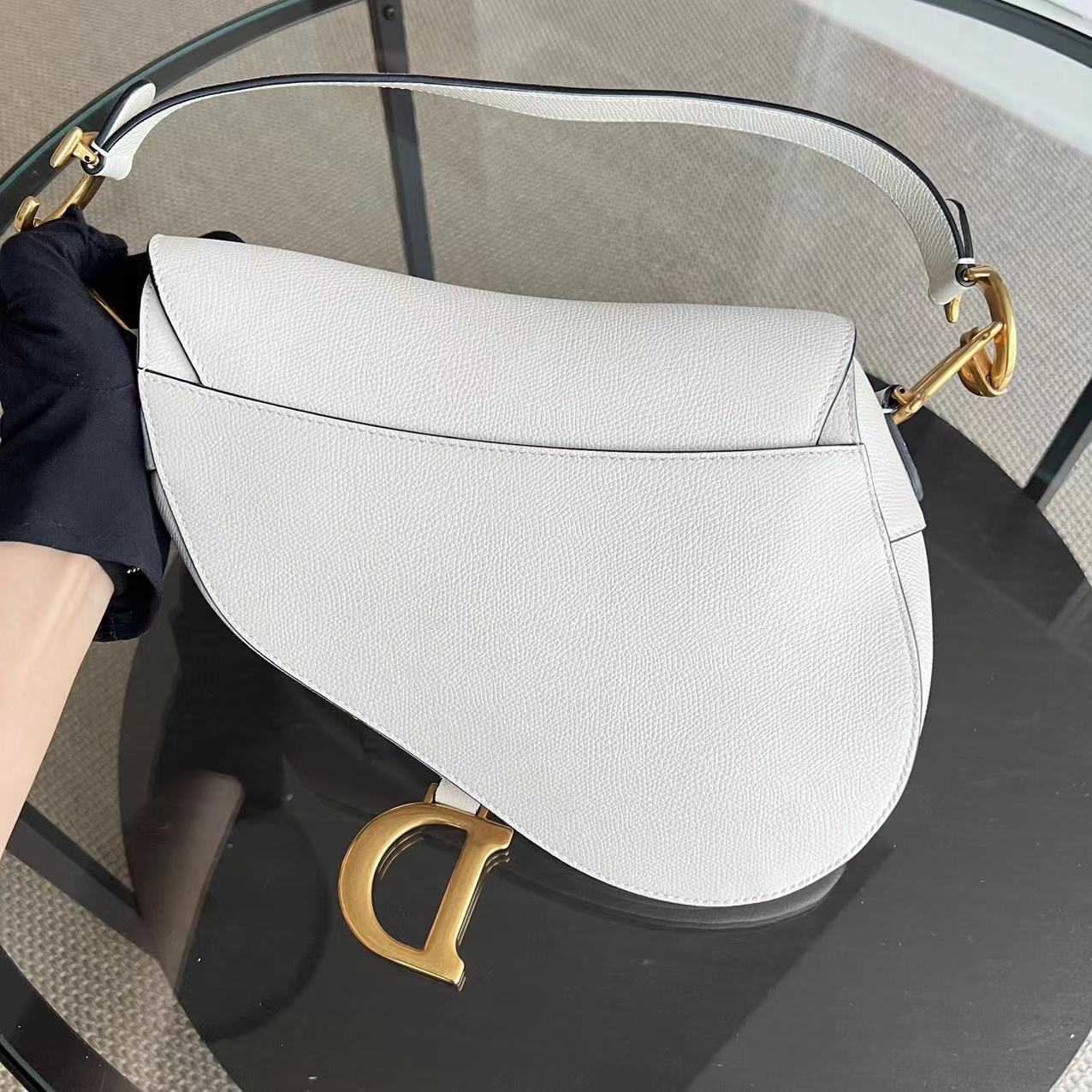 Dior Saddle Medium Grained Calfskin White GHW - Best Luxury Designers