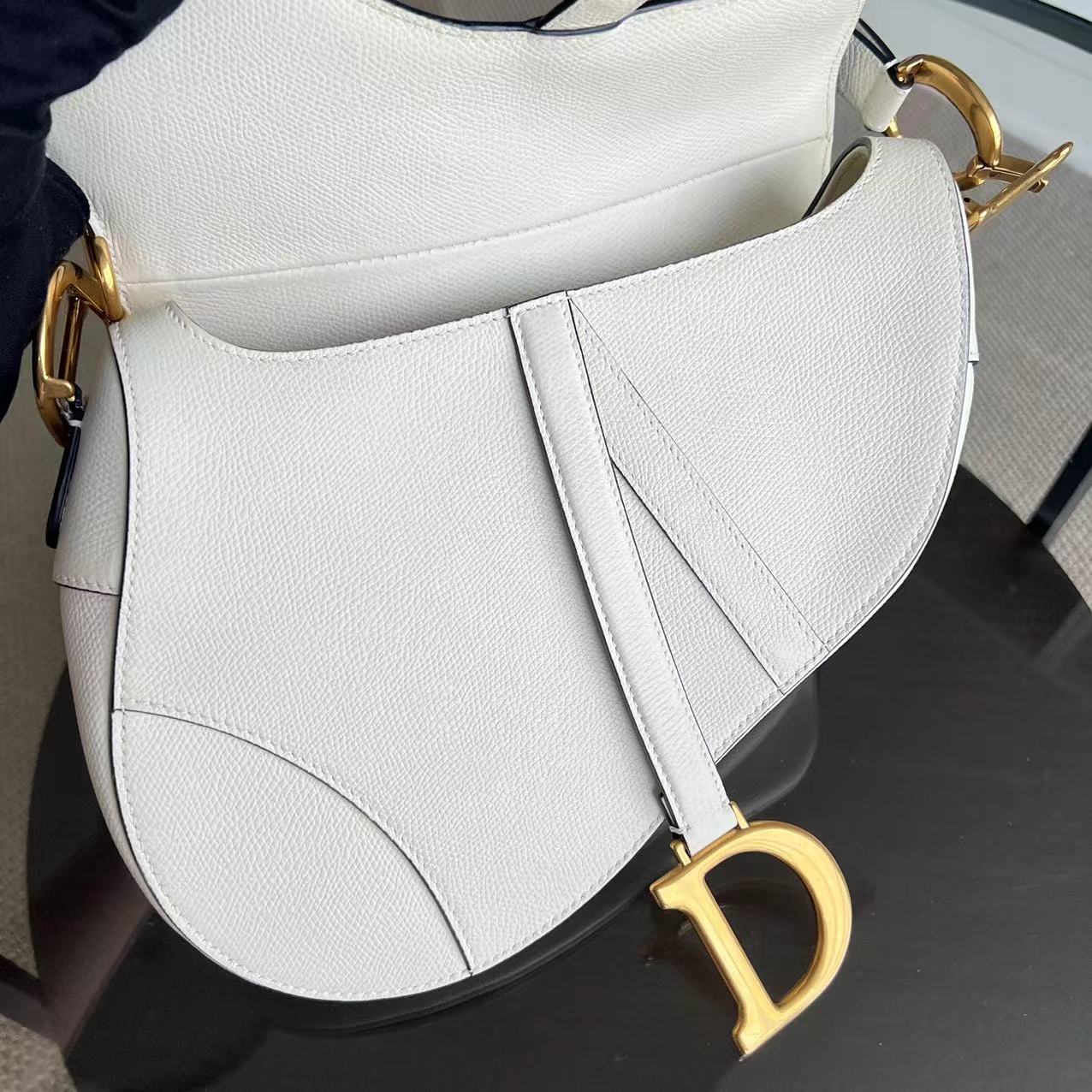 Dior Saddle Medium Grained Calfskin White GHW - Best Luxury Designers