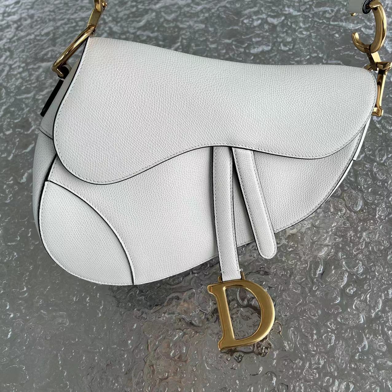 Dior Saddle Medium Grained Calfskin White Golden Hardware - Best Luxury Designers