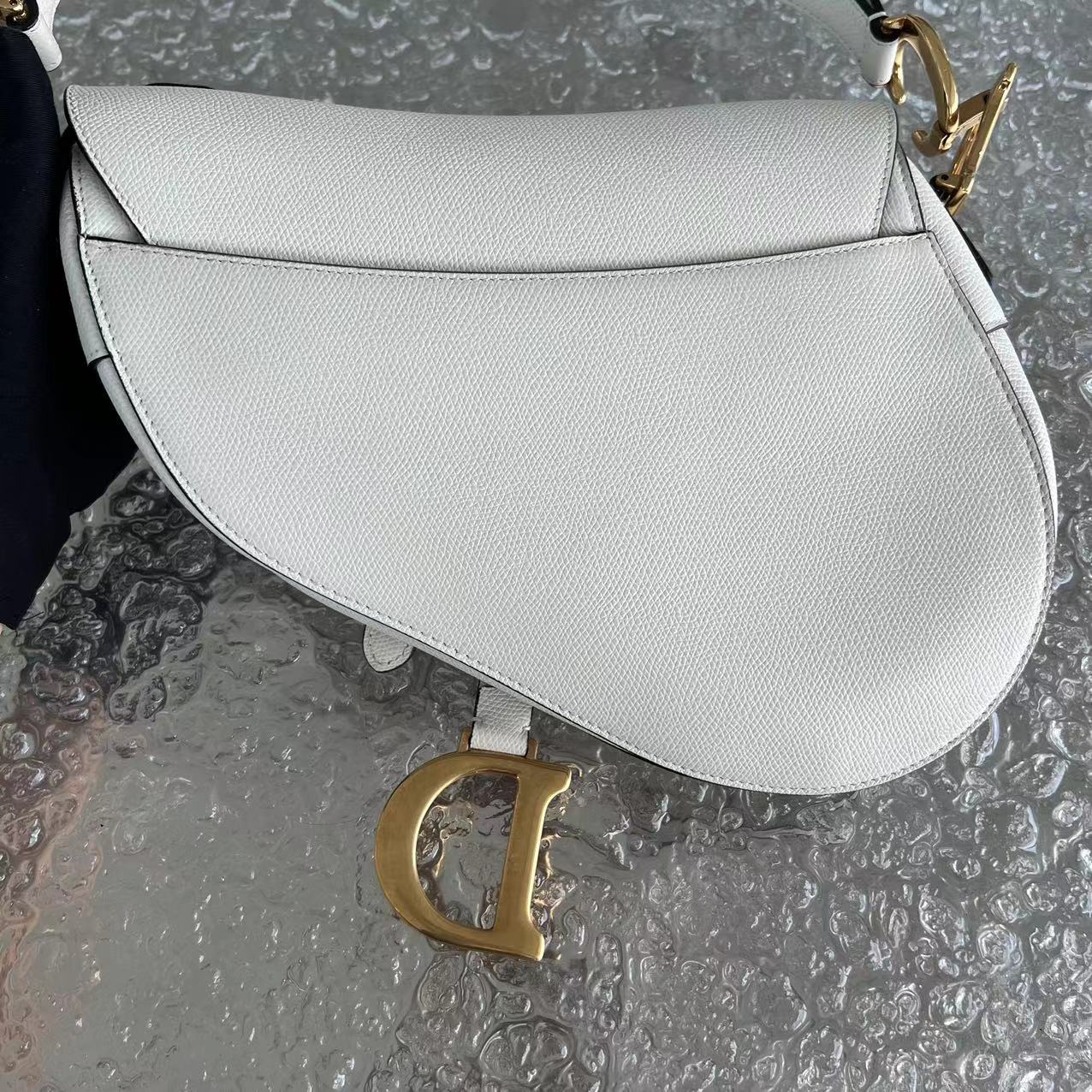 Dior Saddle Medium Grained Calfskin White Golden Hardware - Best Luxury Designers