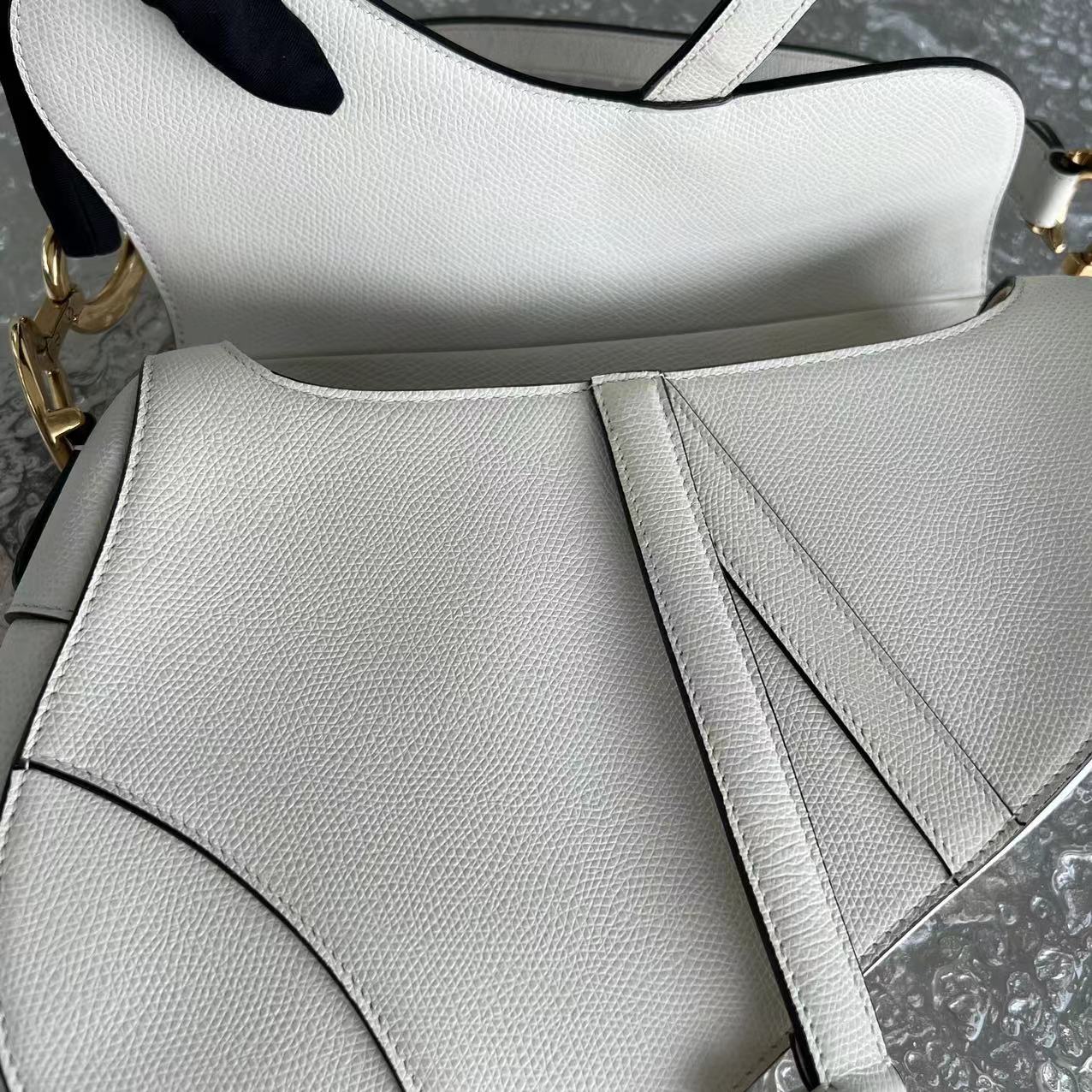 Dior Saddle Medium Grained Calfskin White Golden Hardware - Best Luxury Designers