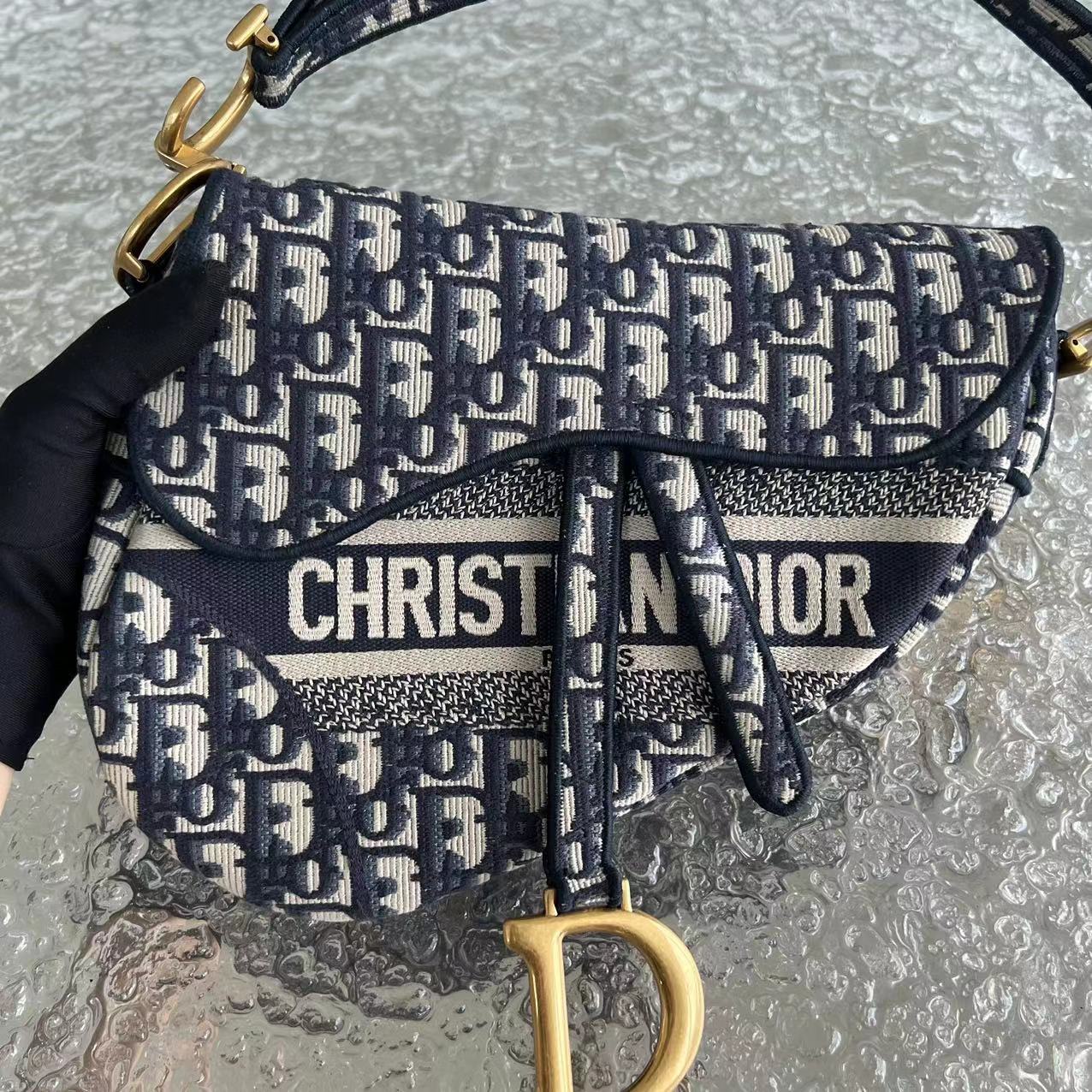 Dior Saddle Medium Oblique Canvas Monogram Dark Blue Golden Hardware - Best Luxury Designers