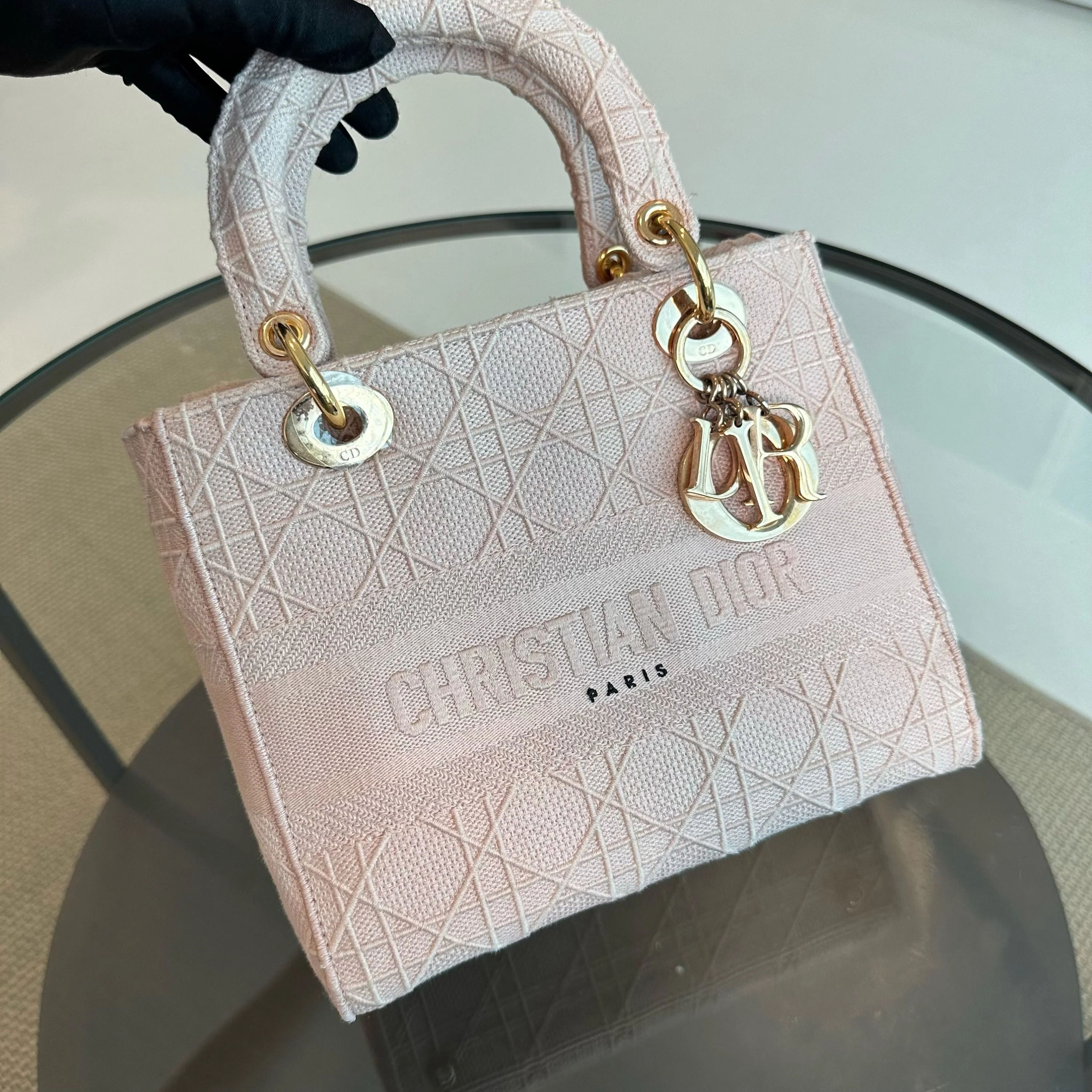 Lady D-Lite Sakura Pink Embroidered Cannage Medium GHW