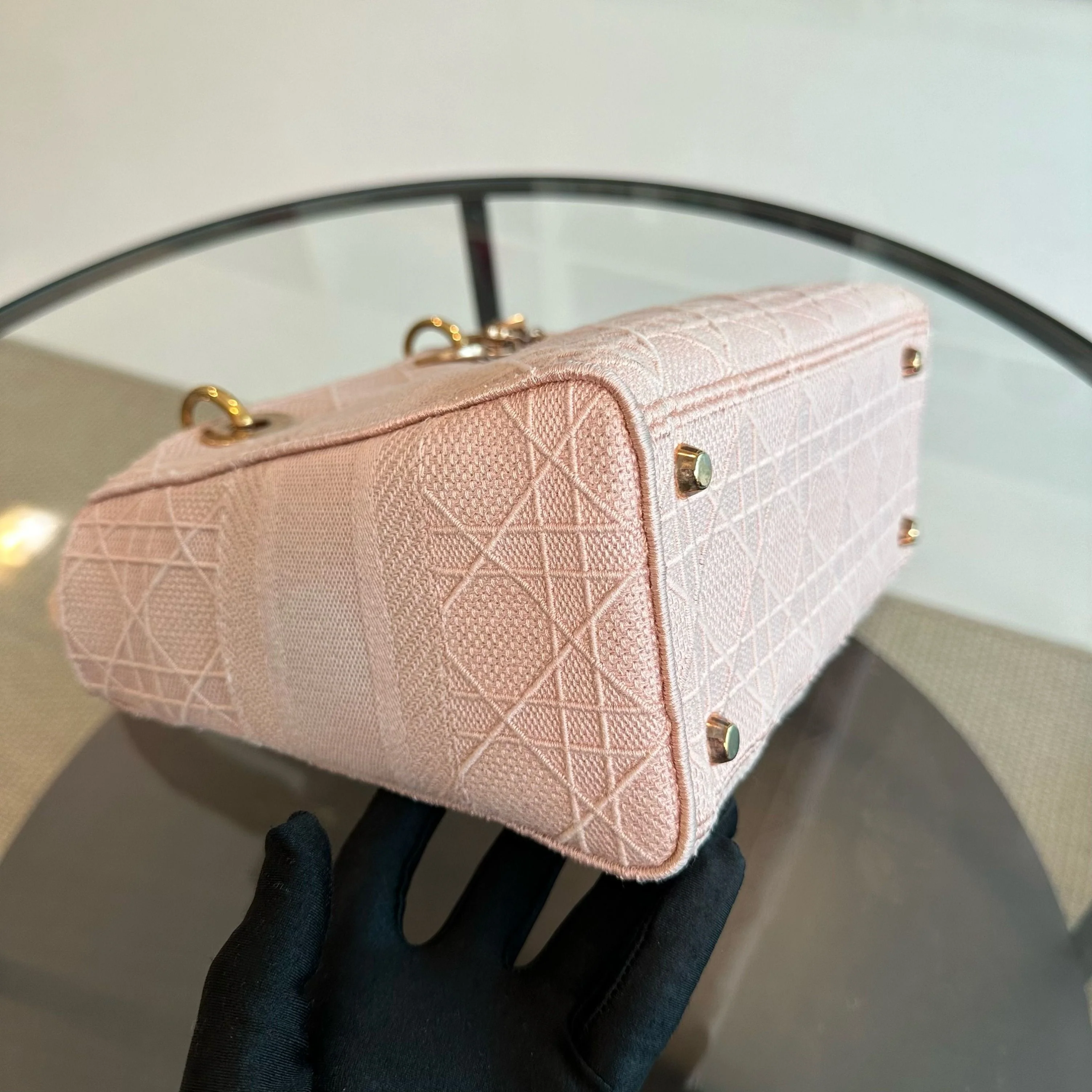 Lady D-Lite Sakura Pink Embroidered Cannage Medium GHW