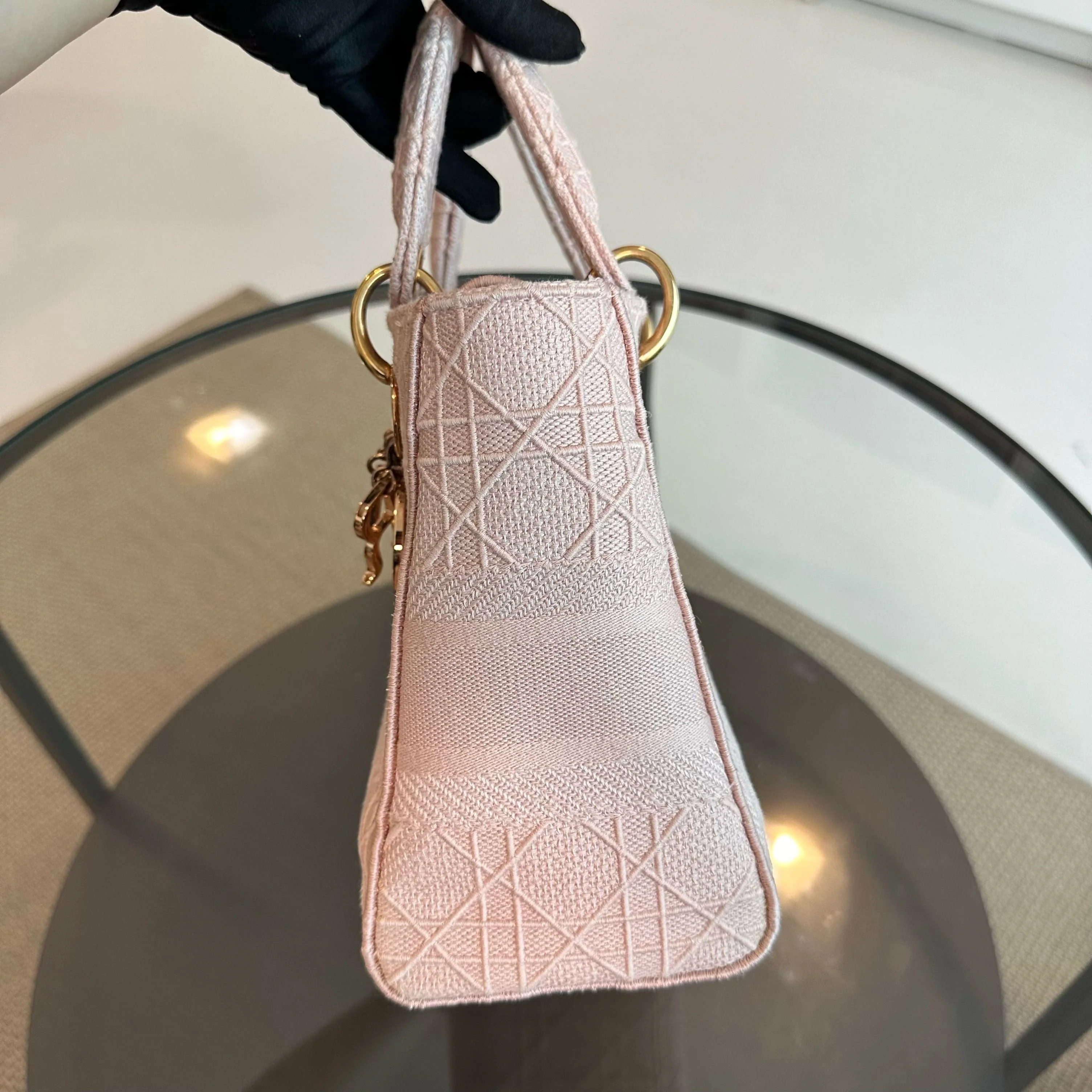 Lady D-Lite Sakura Pink Embroidered Cannage Medium GHW