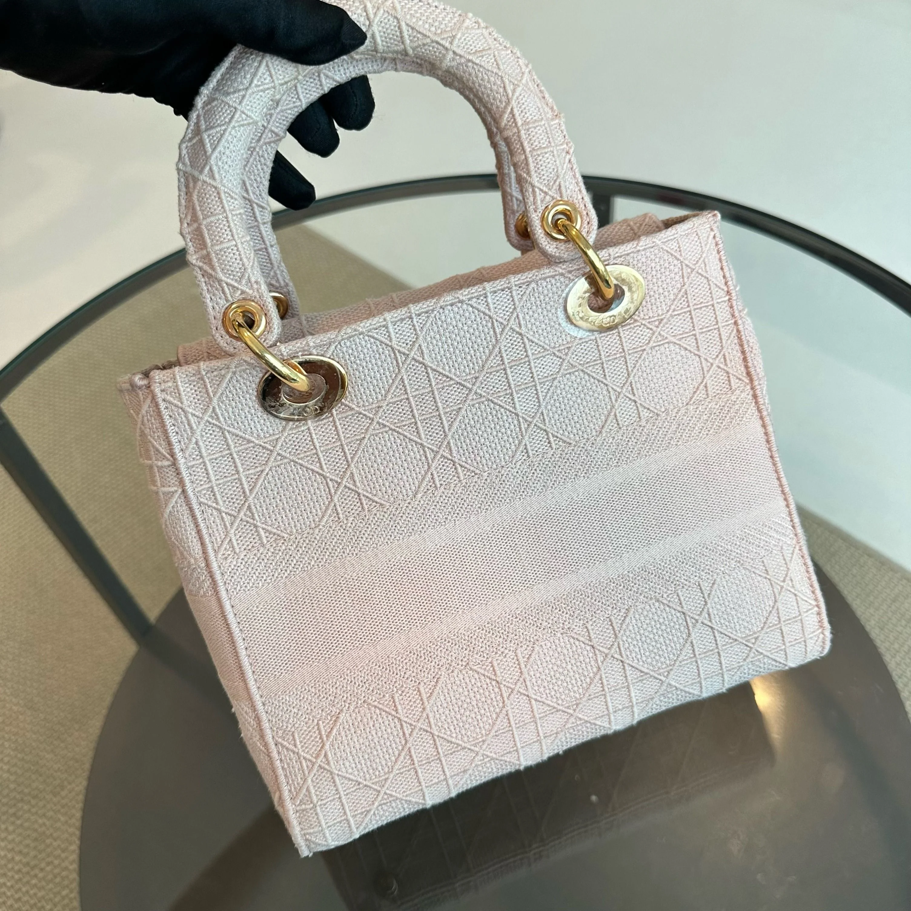 Lady D-Lite Sakura Pink Embroidered Cannage Medium GHW