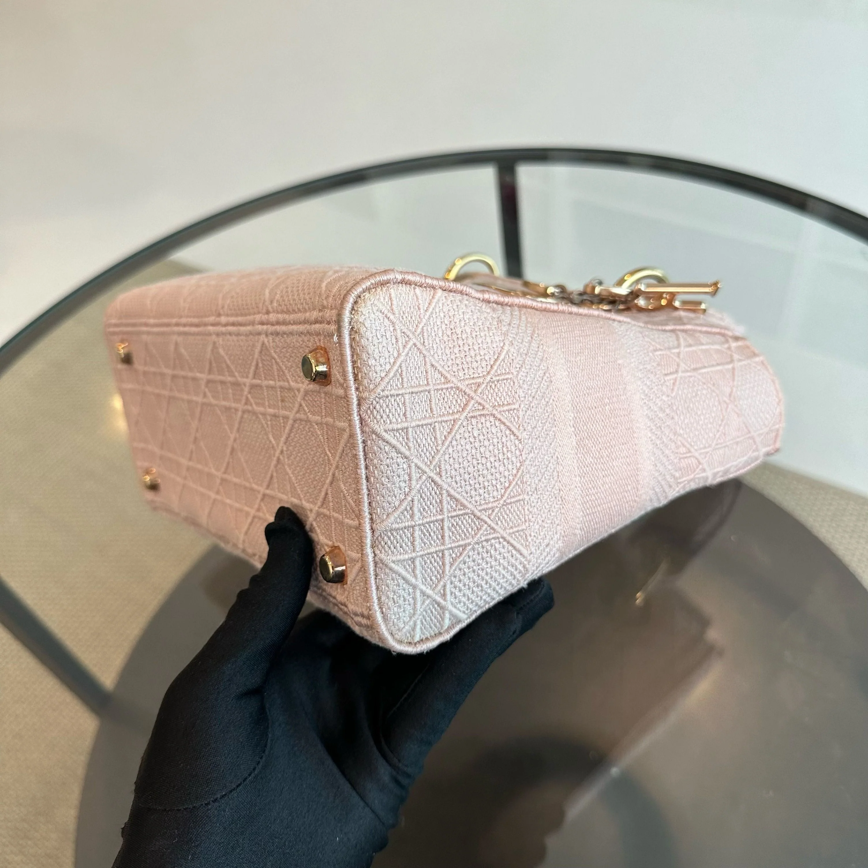 Lady D-Lite Sakura Pink Embroidered Cannage Medium GHW