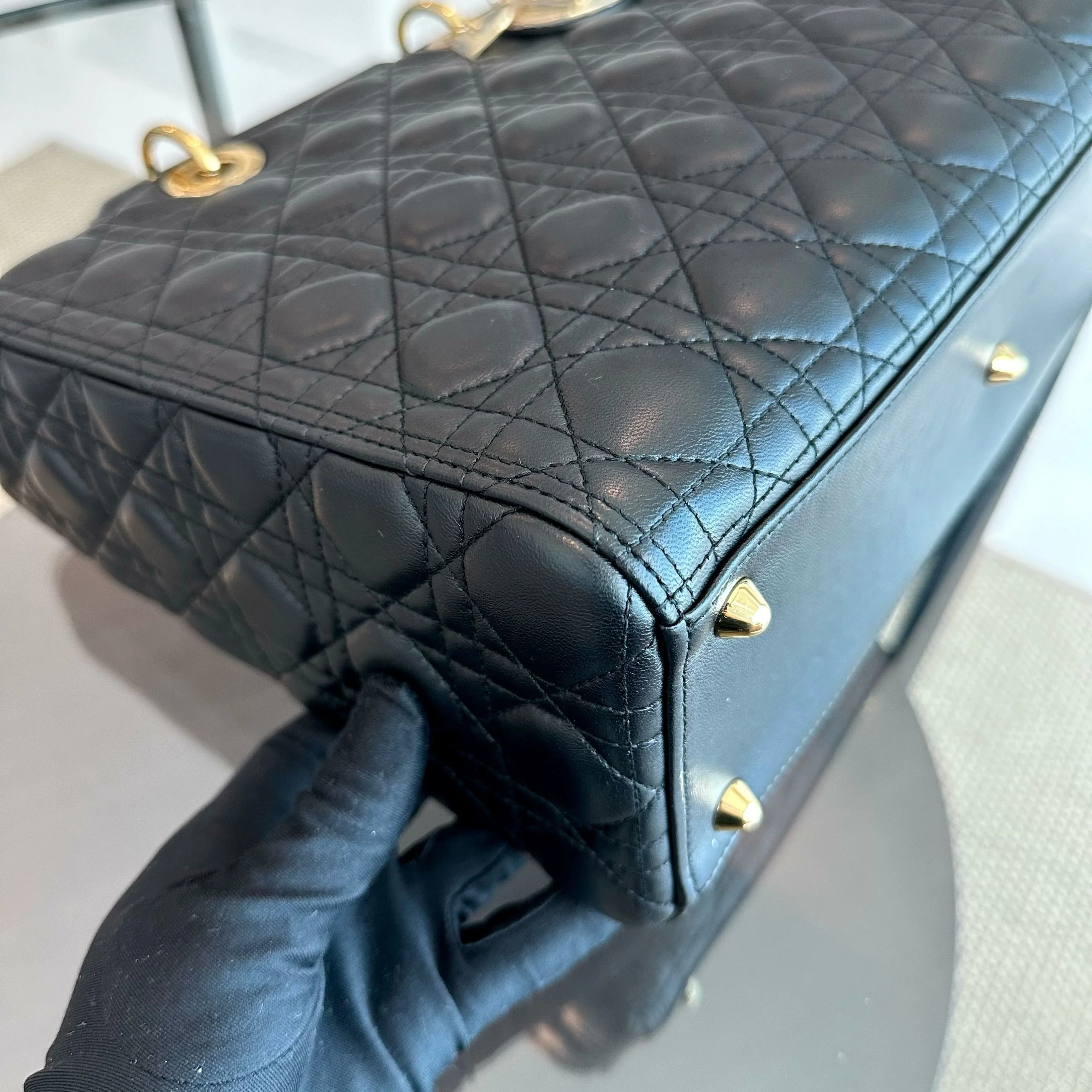 Lady Large Lambskin Cannage Black GHW