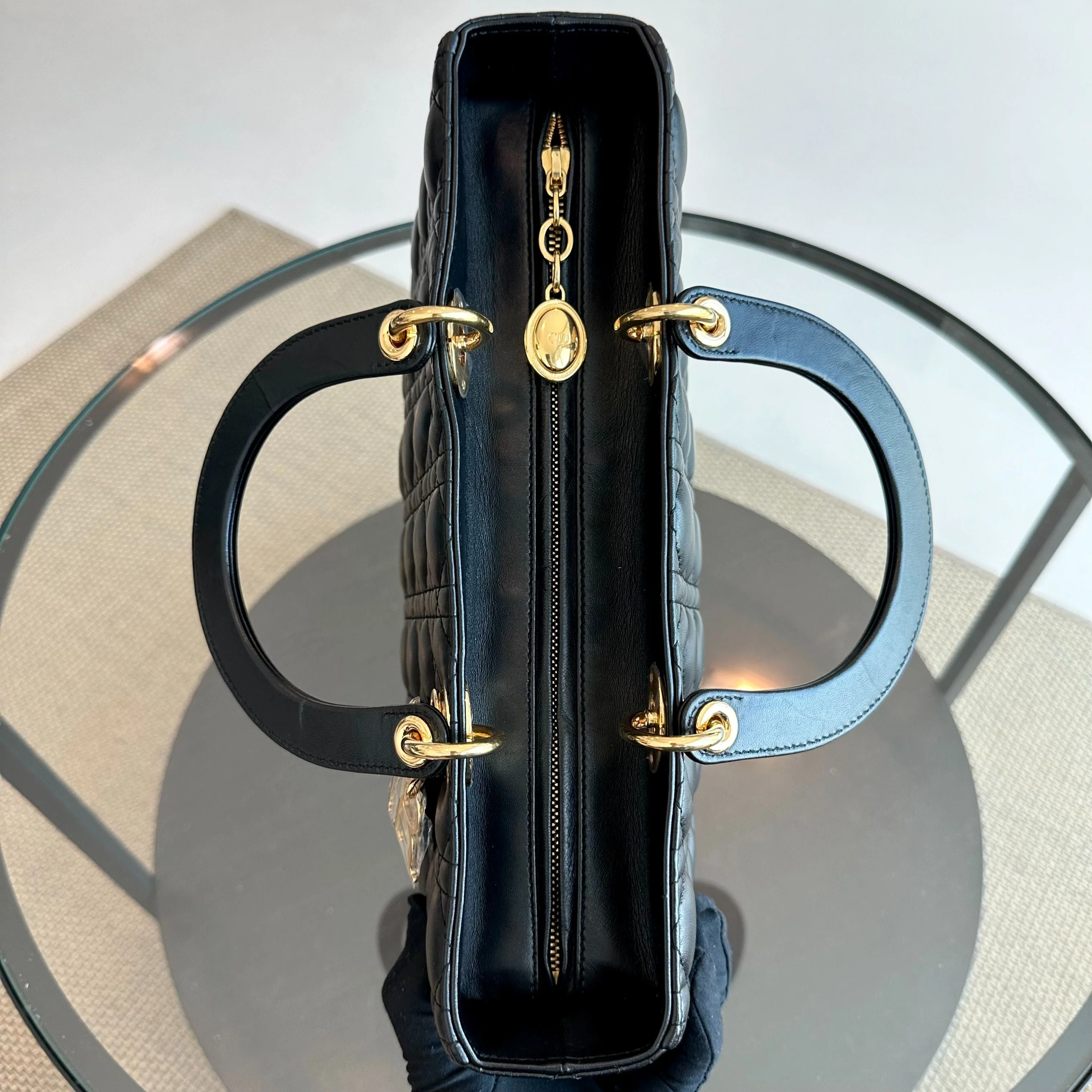 Lady Large Lambskin Cannage Black GHW