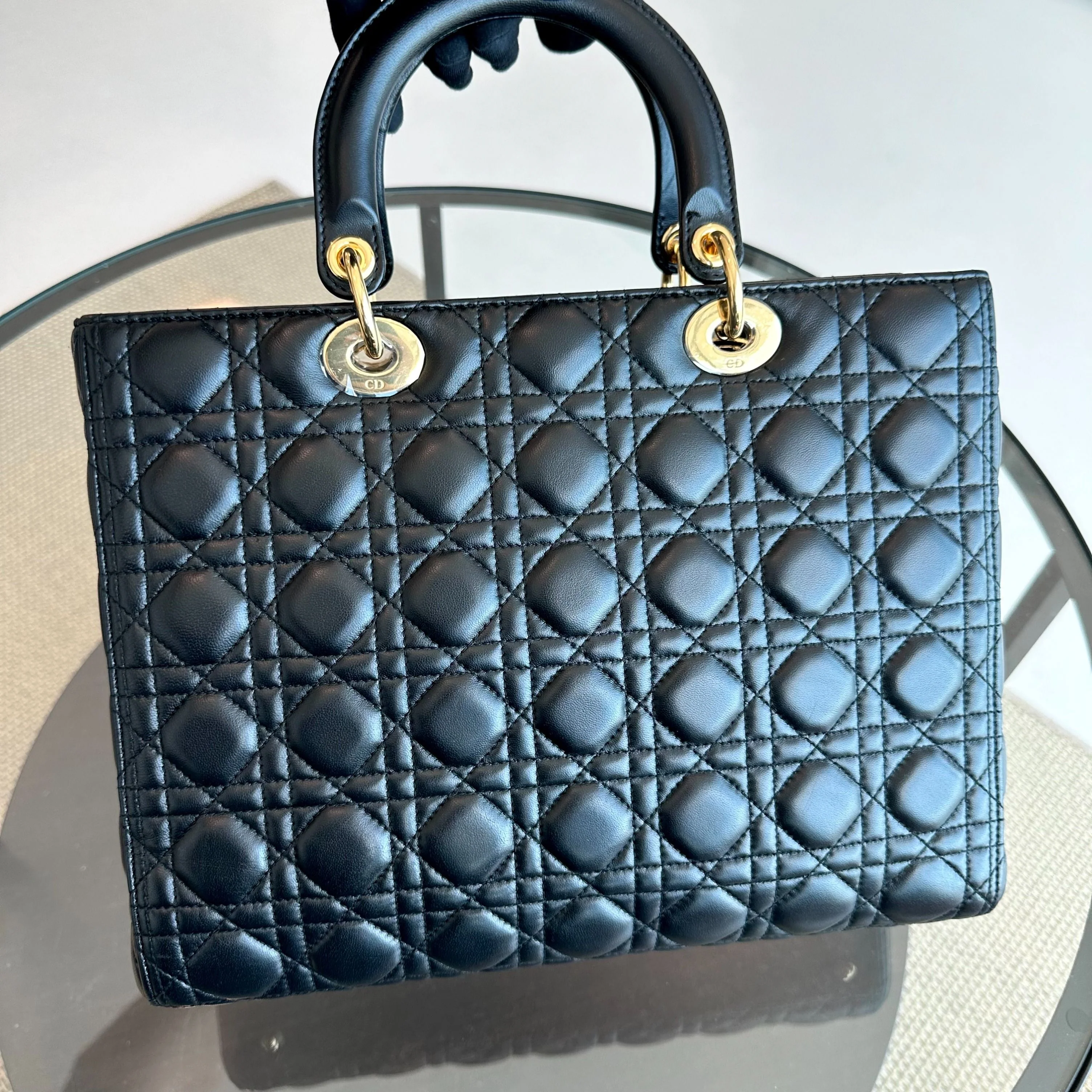 Lady Large Lambskin Cannage Black GHW