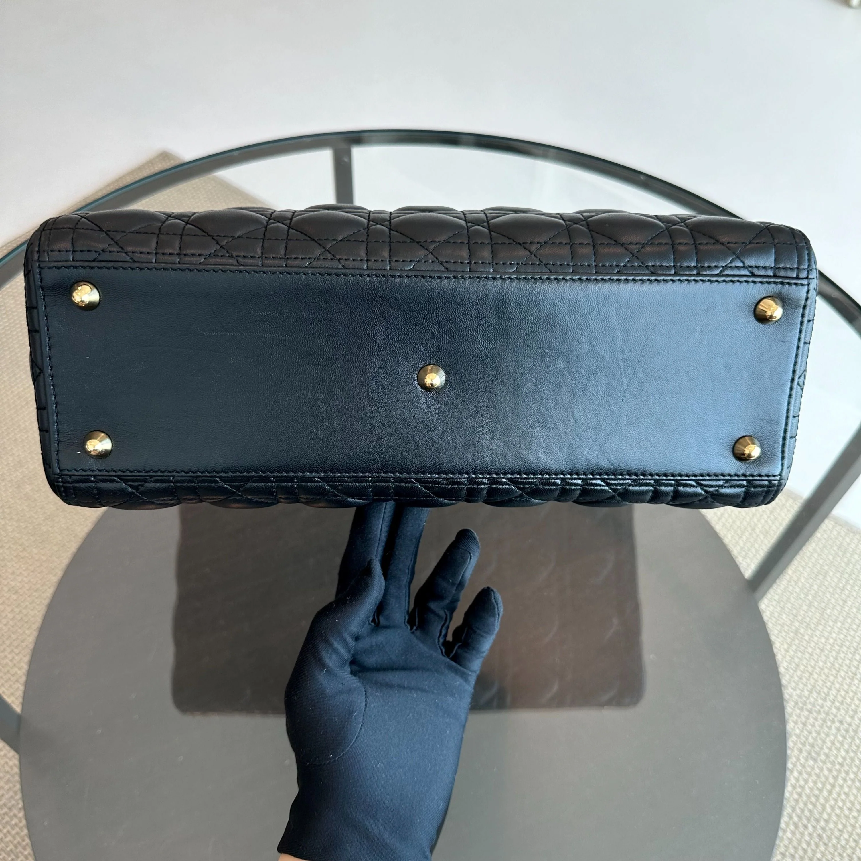 Lady Large Lambskin Cannage Black GHW