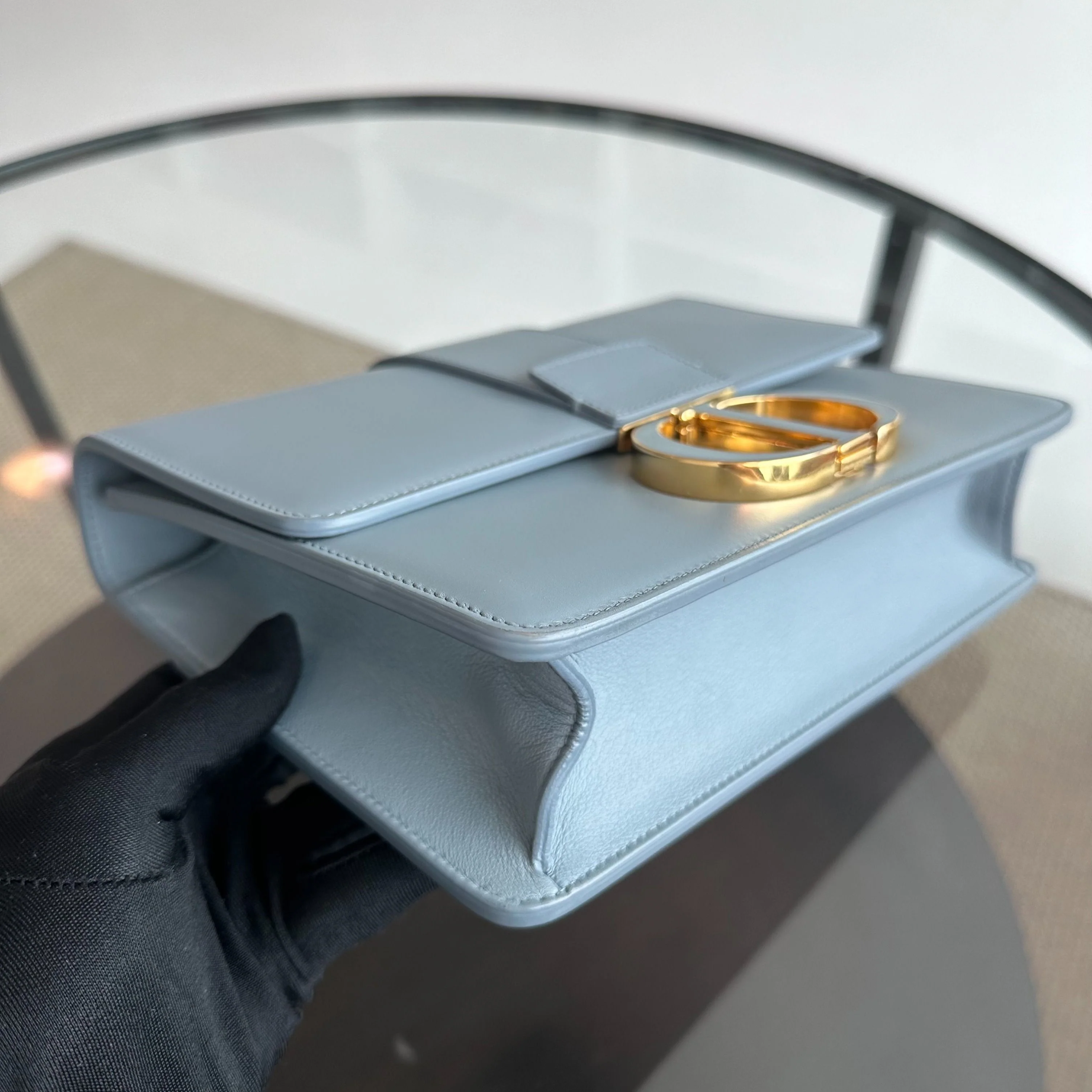 Montaigne 30 Calfskin Medium Haze Blue Shoulder Bag