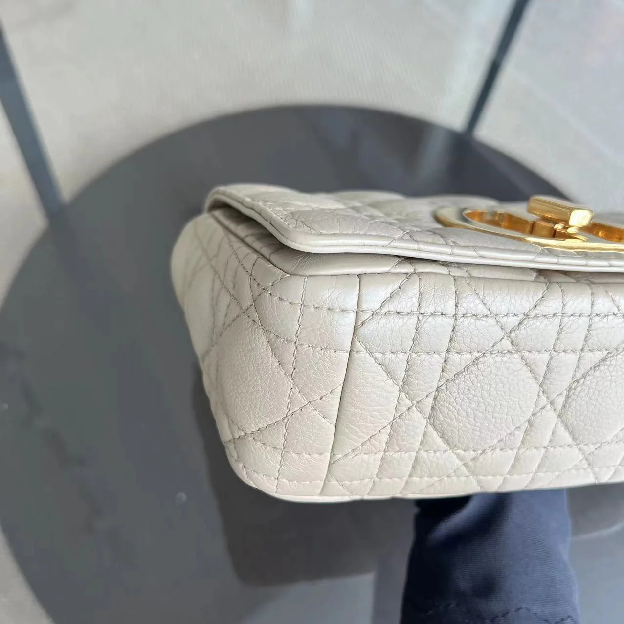 Dior Caro Small - Cannage Grained Calfskin Beige Golden Hardware