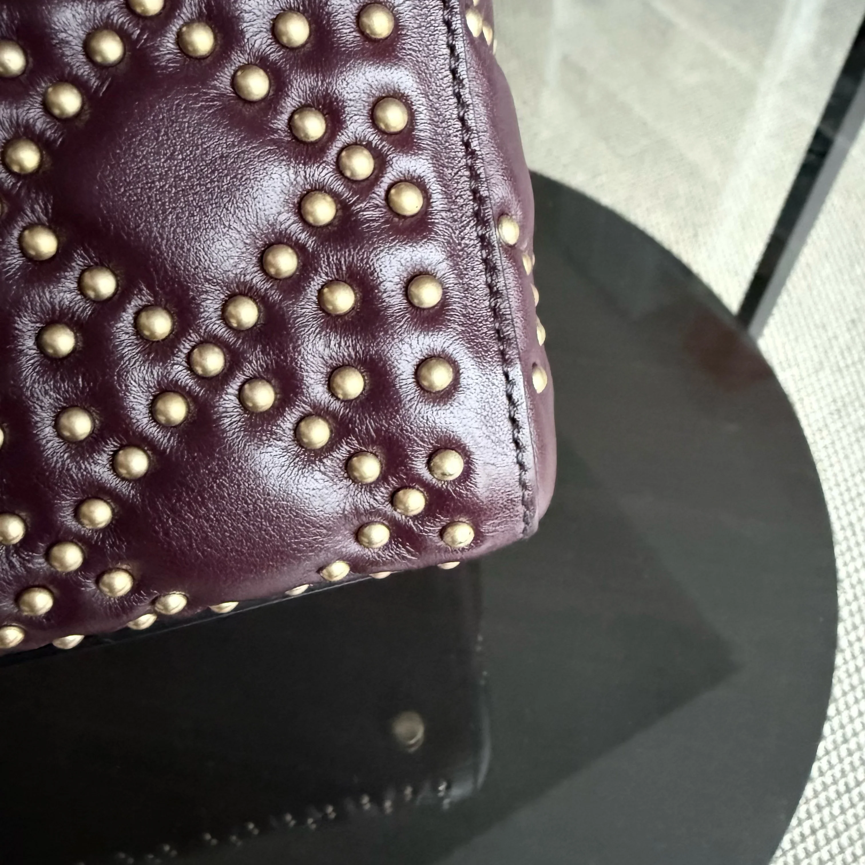 Dior Lady Medium Flap - Studded Cannage Calfskin Burgundy Red Gold Hardware