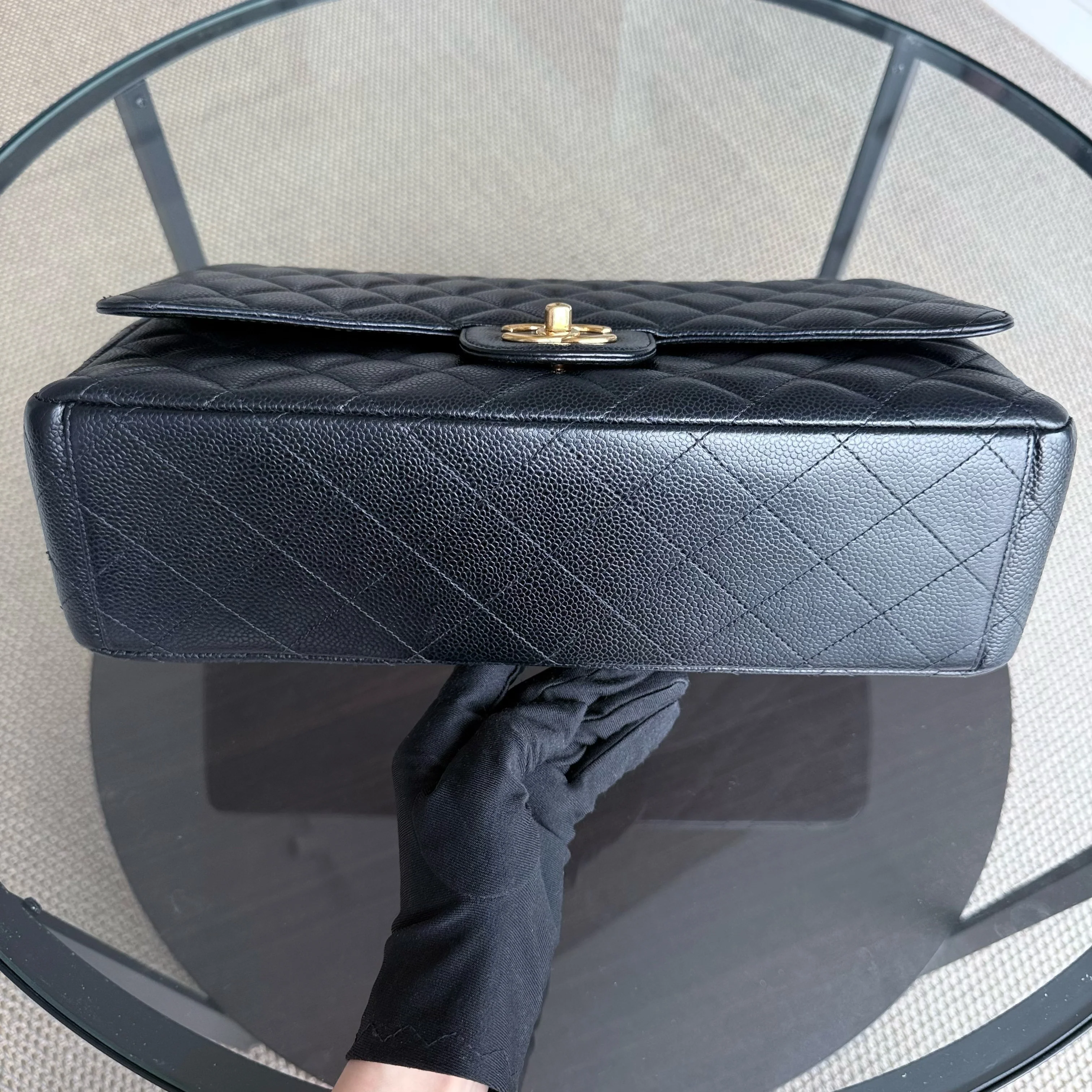Chanel Classic Flap Maxi - Caviar Double Flap 33CM Quilted Black Gold Hardware Series 15