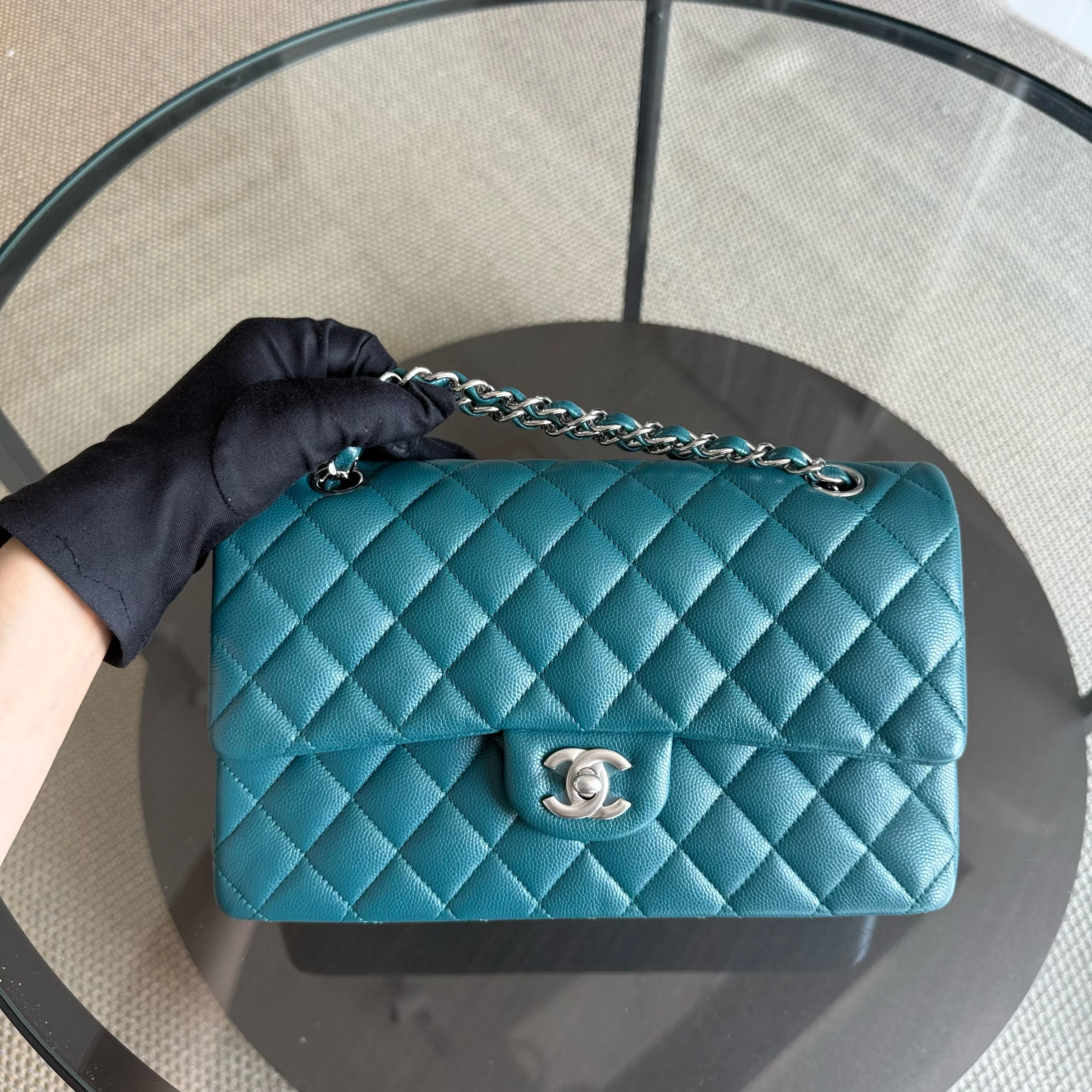 Chanel Classic Flap Medium - Caviar 25CM Quilted Grained Calfskin Blue Silver Hardware Series 26