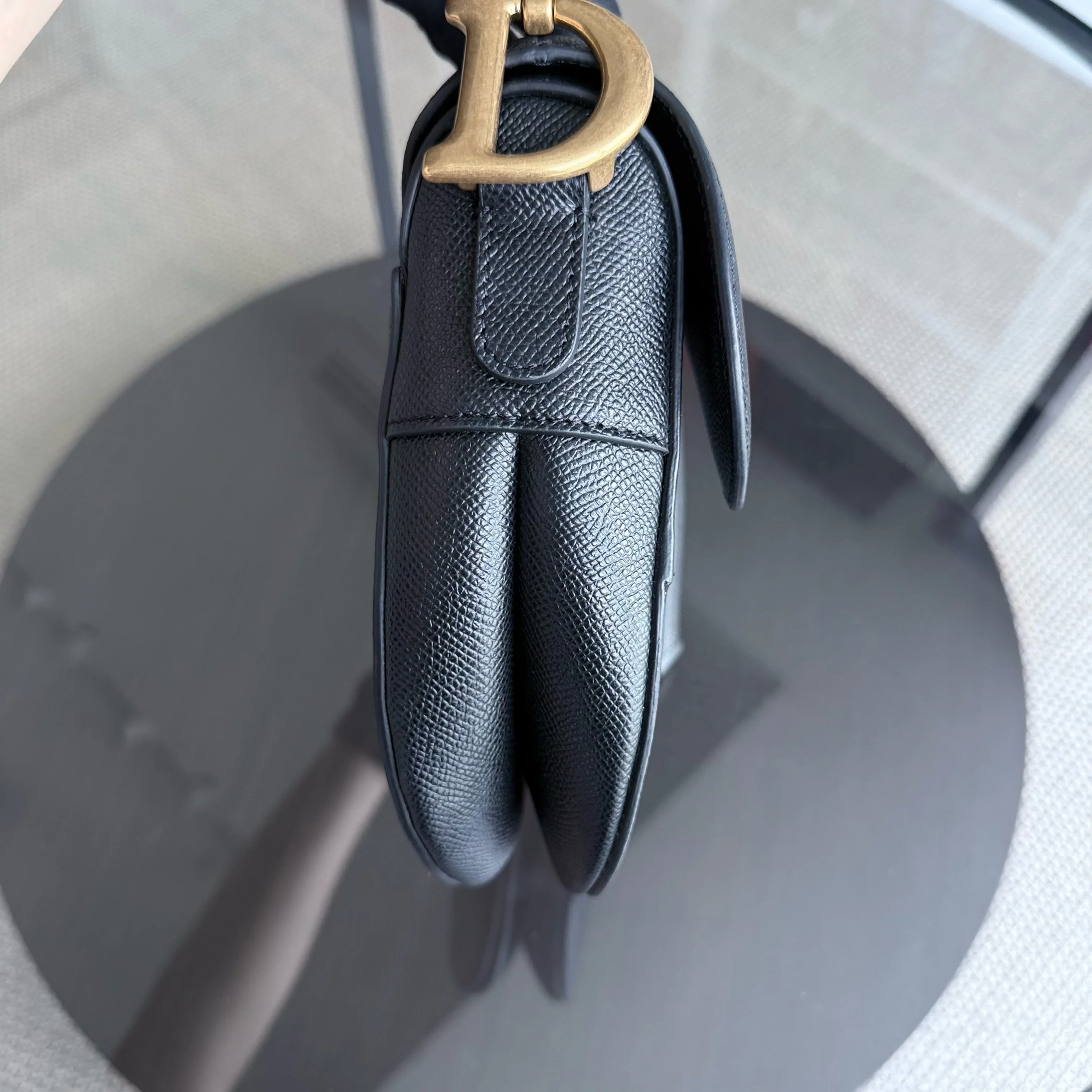 Dior Saddle Medium With Strap - Grained Calfskin Black Gold Hardware