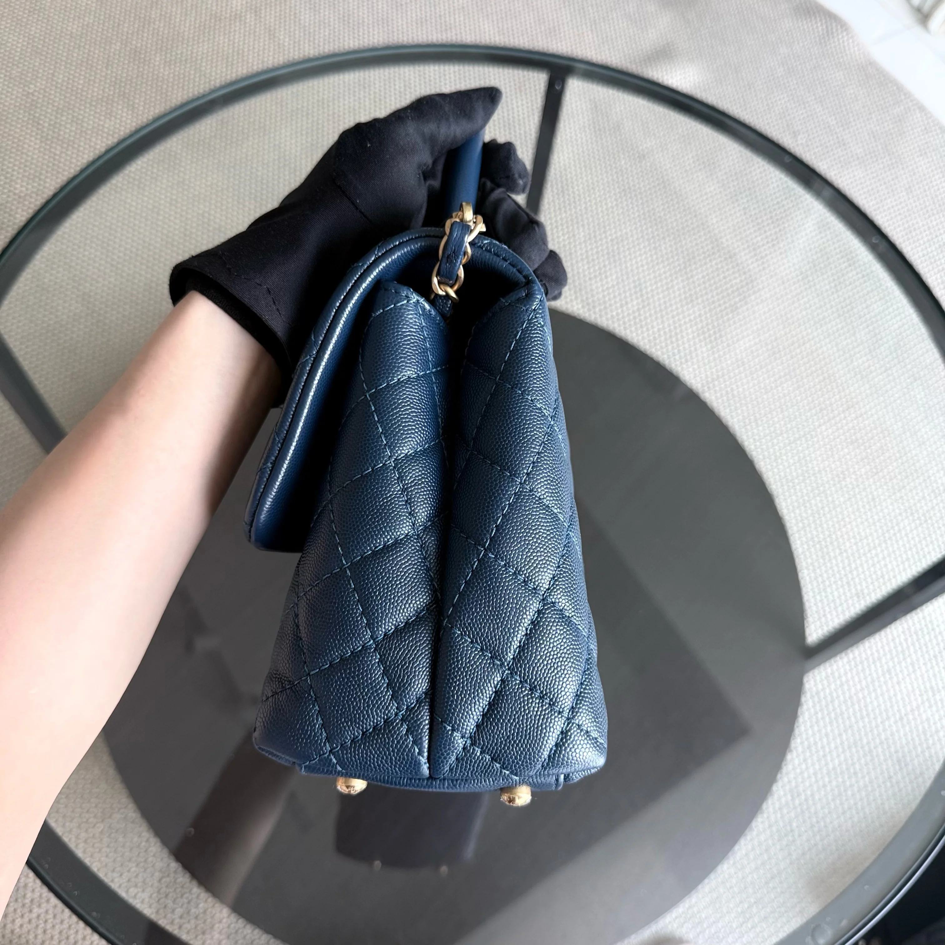 Chanel Coco Handle Medium - Caviar 29CM Quilted Dark Blue Gold Hardware Series 25