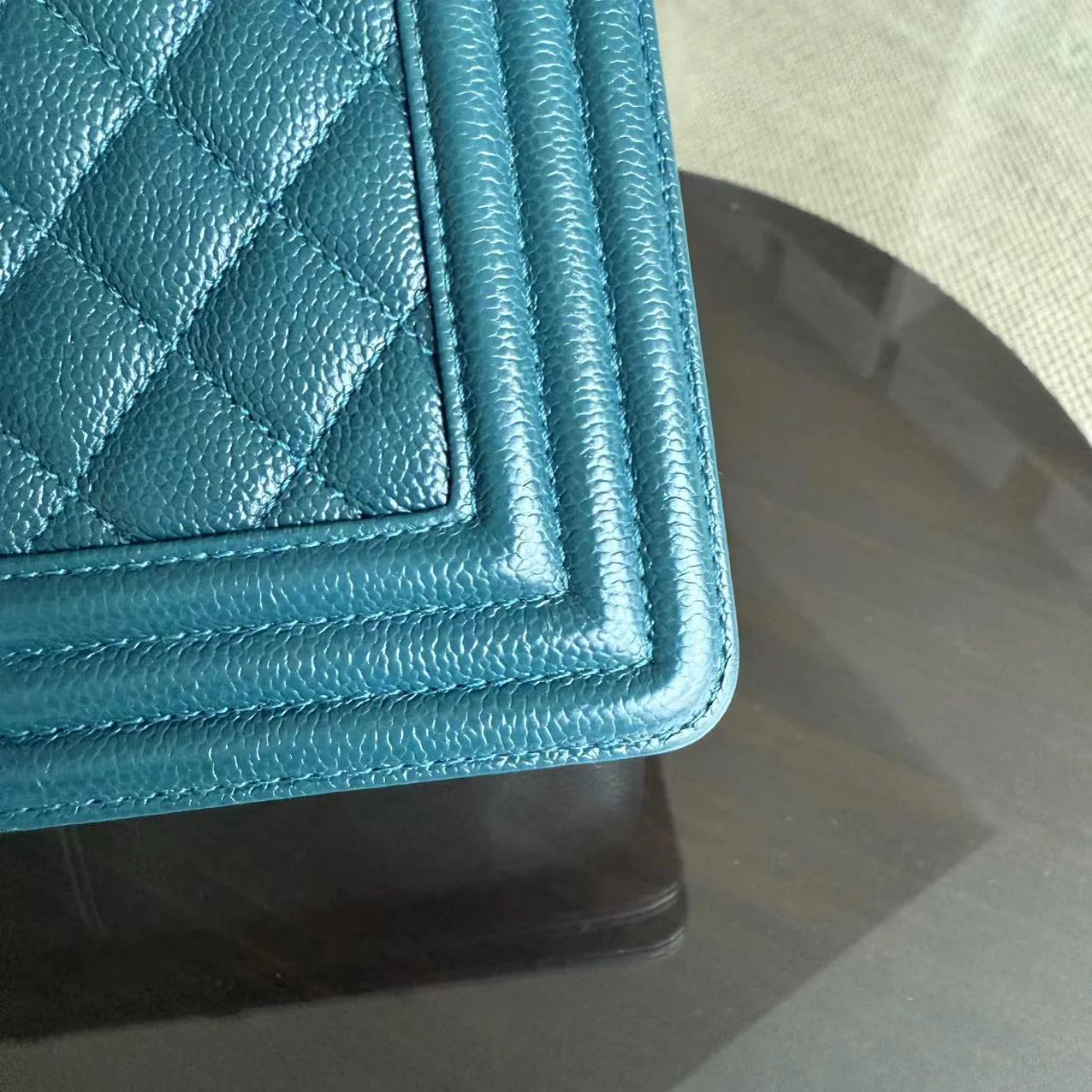 Chanel Boy Medium - Caviar 25CM Quilted Blue Golden Hardware Series 30