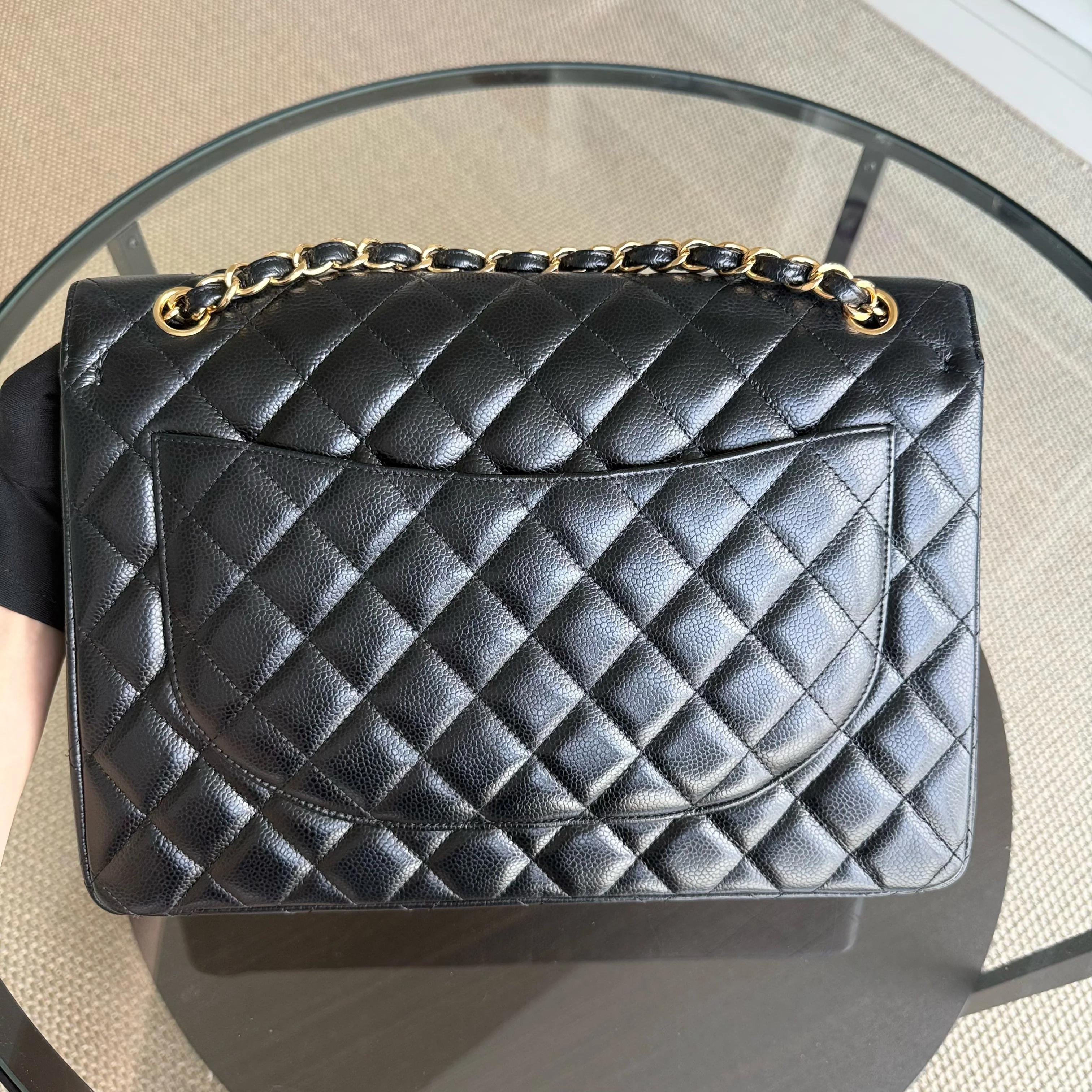 Chanel Classic Flap Maxi - Caviar Double Flap 33CM Quilted Black Gold Hardware Series 18