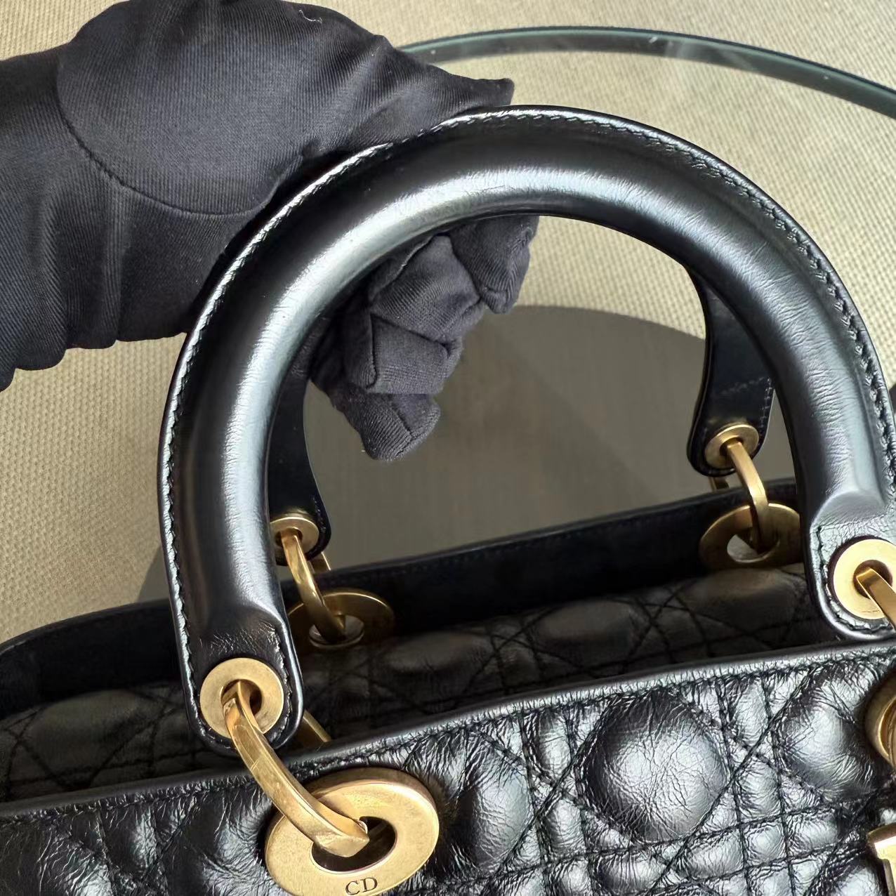 *Flap, Calfskin* Dior Lady Large - Cannage Calfskin Black Golden Hardware