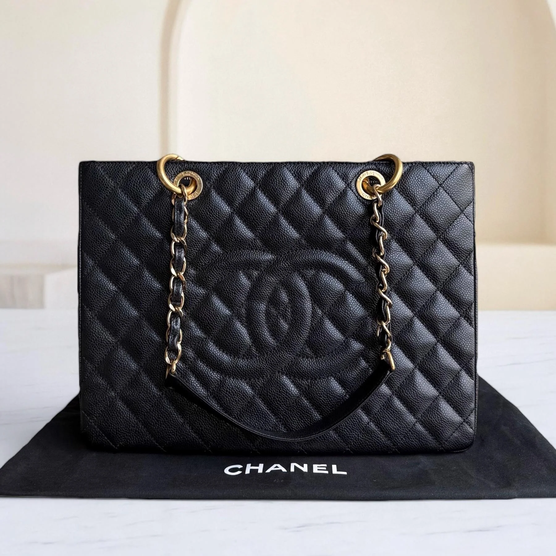 Chanel GST Grand Shopping Tote - Caviar Quilted Grained Calfskin Black Gold Hardware Series 14