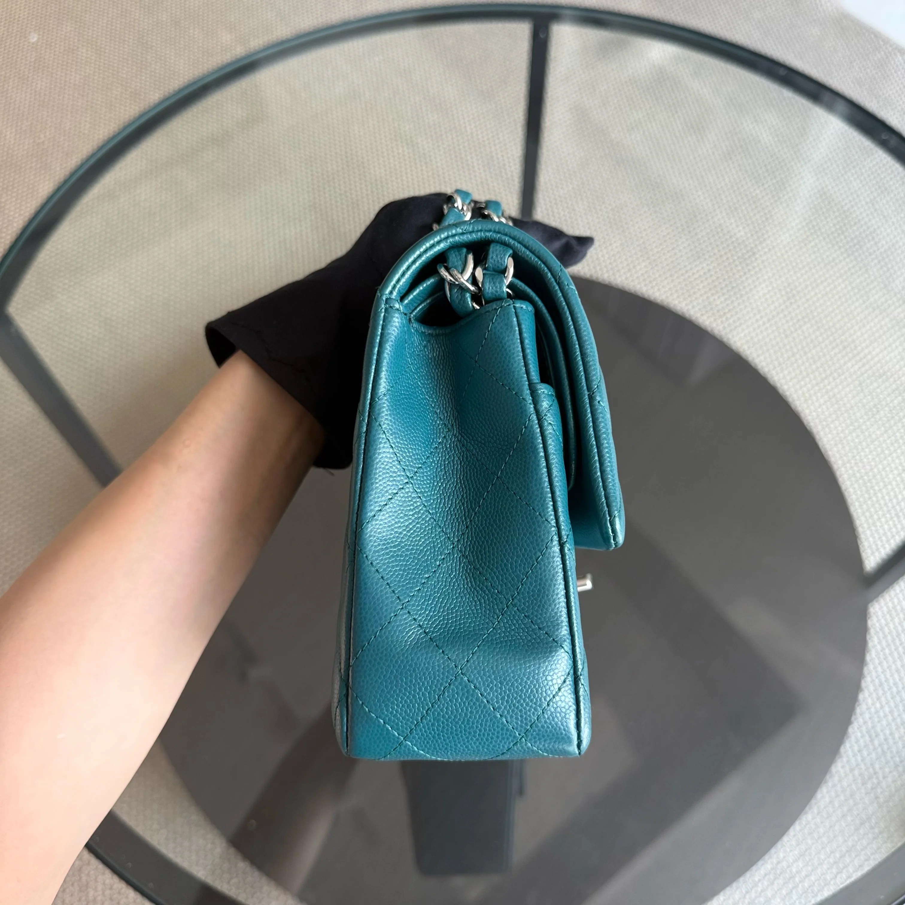 Chanel Classic Flap Medium - Caviar 25CM Quilted Grained Calfskin Blue Silver Hardware Series 26