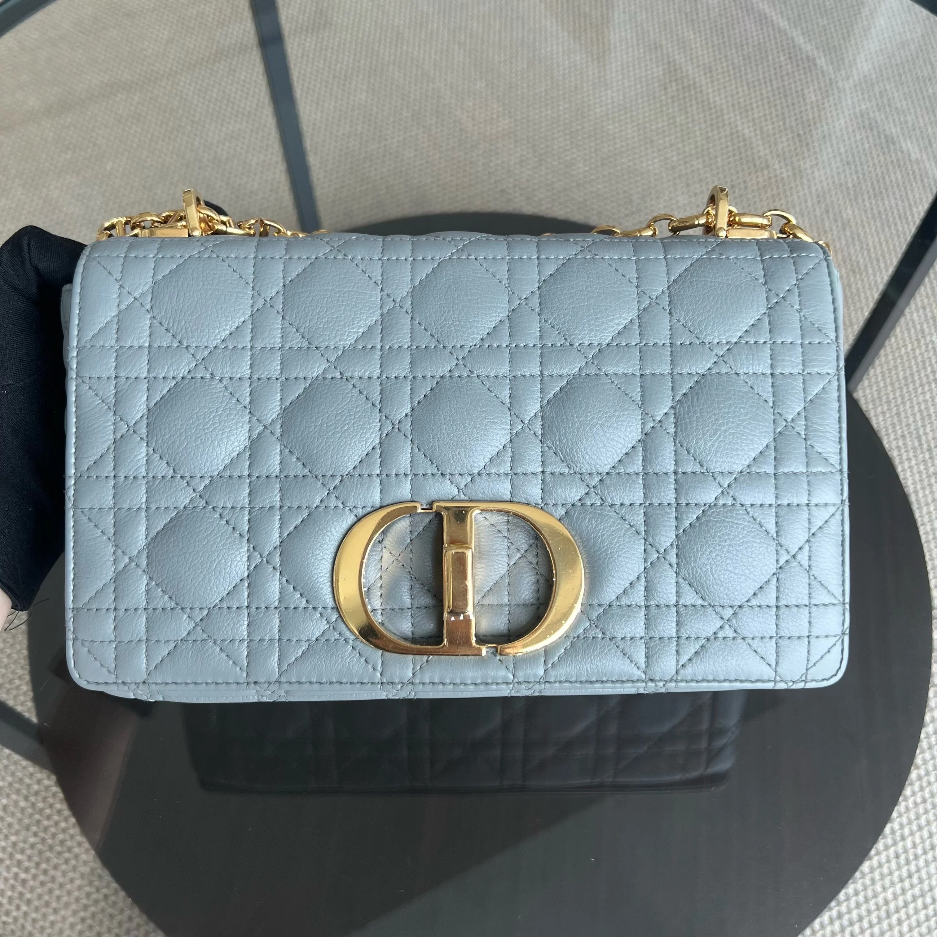 Dior Caro Medium - Cannage Calfskin Grey Gray Gold Hardware